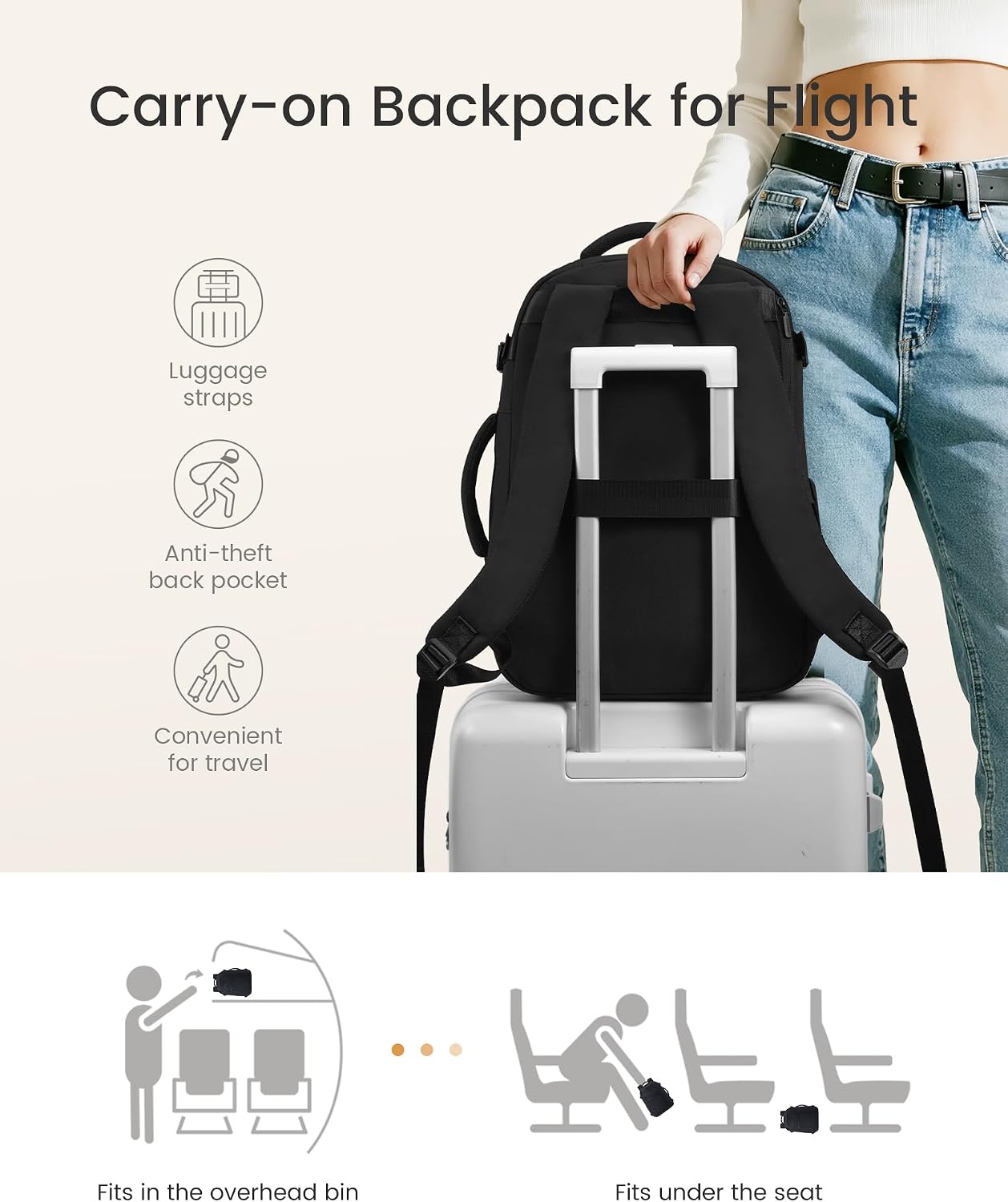 LOVEVOOK 40L Travel Backpack for Women & Men, Airline Approved Carry On Bag