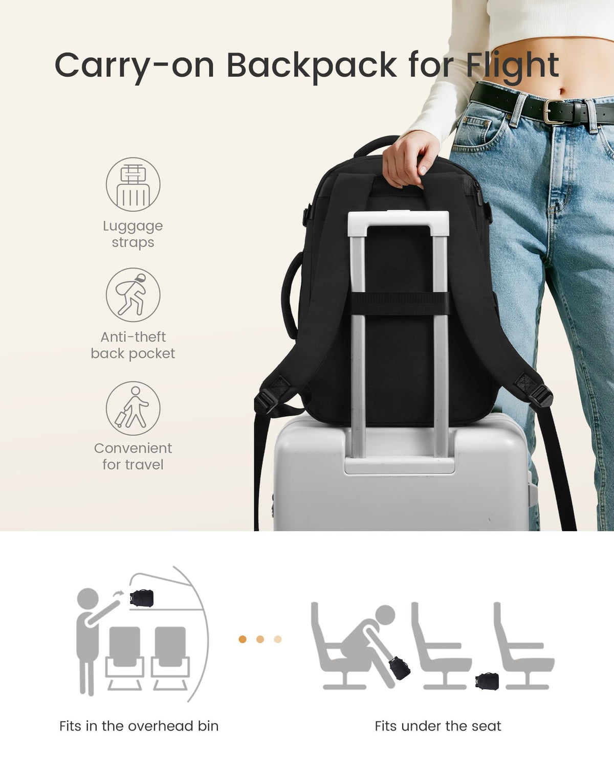 LOVEVOOK 40L Travel Backpack for Women & Men, Airline Approved Carry On Bag