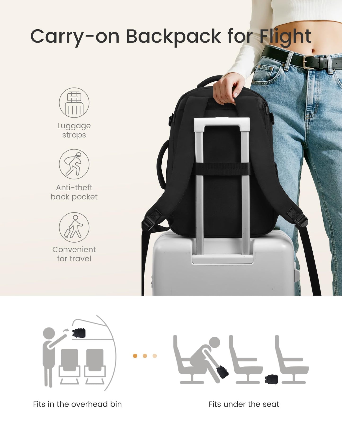 LOVEVOOK 40L Travel Backpack for Women & Men, Airline Approved Carry On Bag