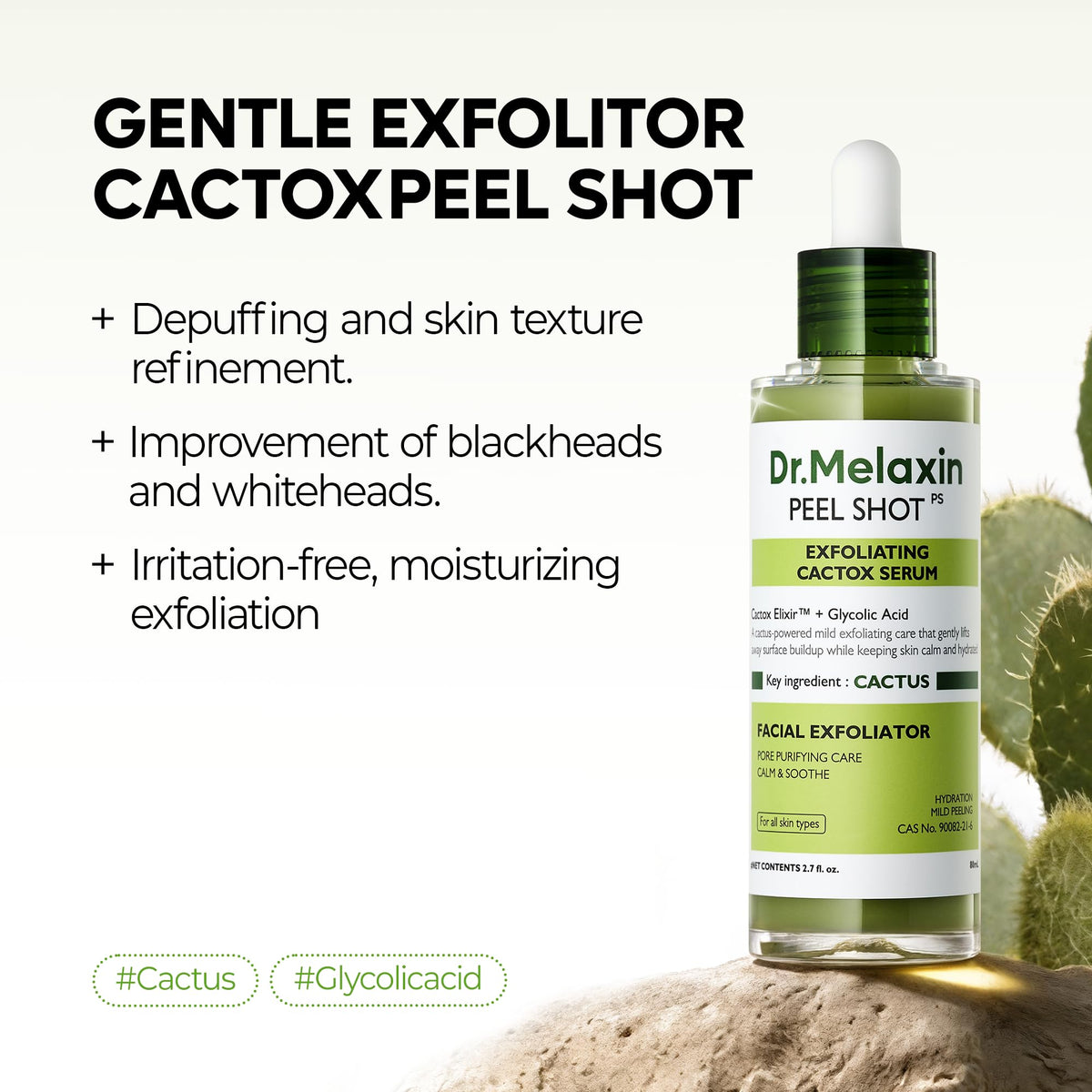 Dr.Melaxin Peel Shot Black Rice Exfoliating Ampoule, Face Exfoliator with AHA BHA Niacinamide Rice Bran Water, Blackhead Remover, Pore Minimizer, Brightening Glass Skin Serum, Korean Skin Care, 2.7 oz