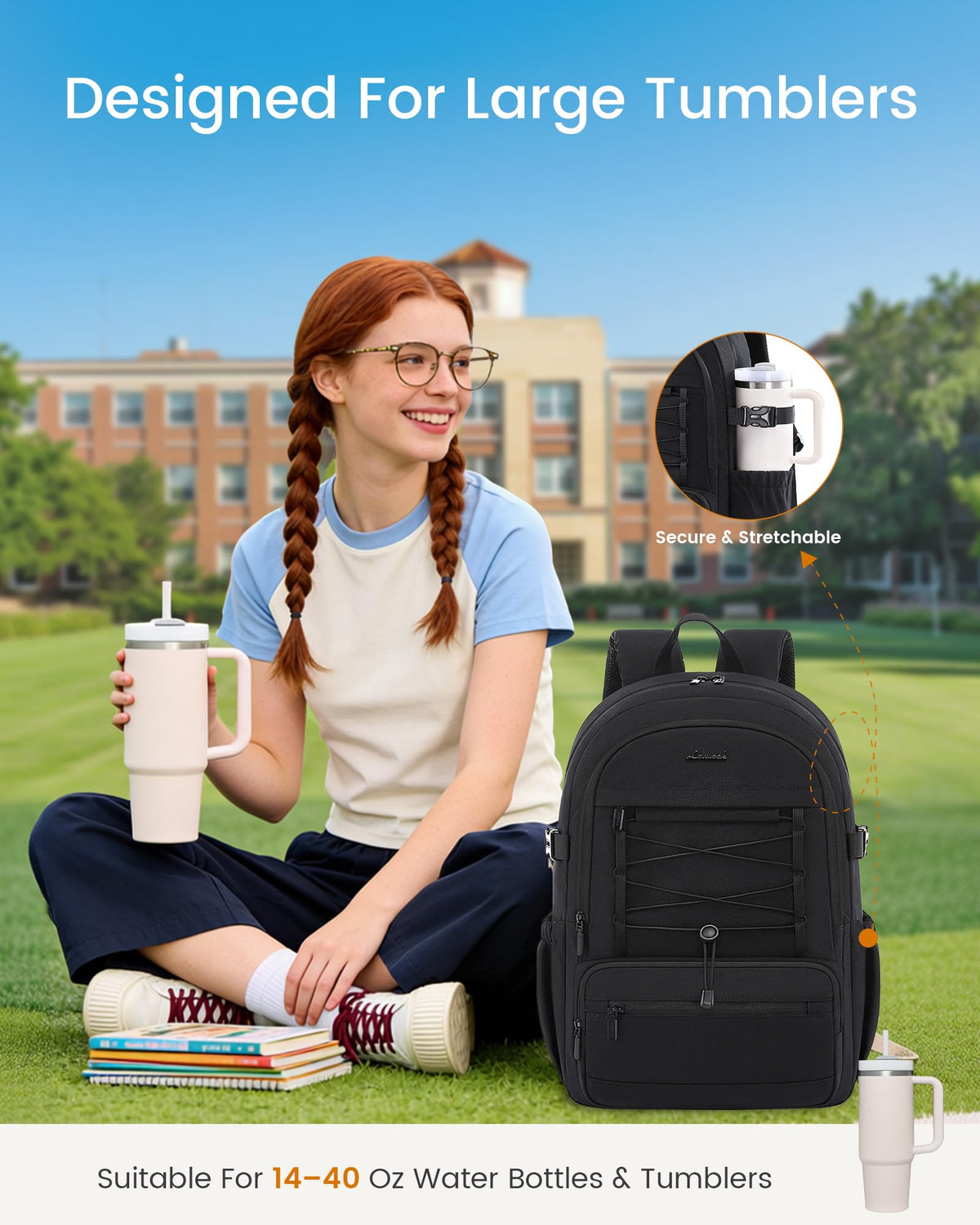 LOVEVOOK School Backpack for Teen Girls, Large Capacity College Bookbag with Water Bottle Holder, Cute Laptop Backpack Purse for Women, Lightweight Casual Travel Backpack, Gift for Her, Beige-Khaki