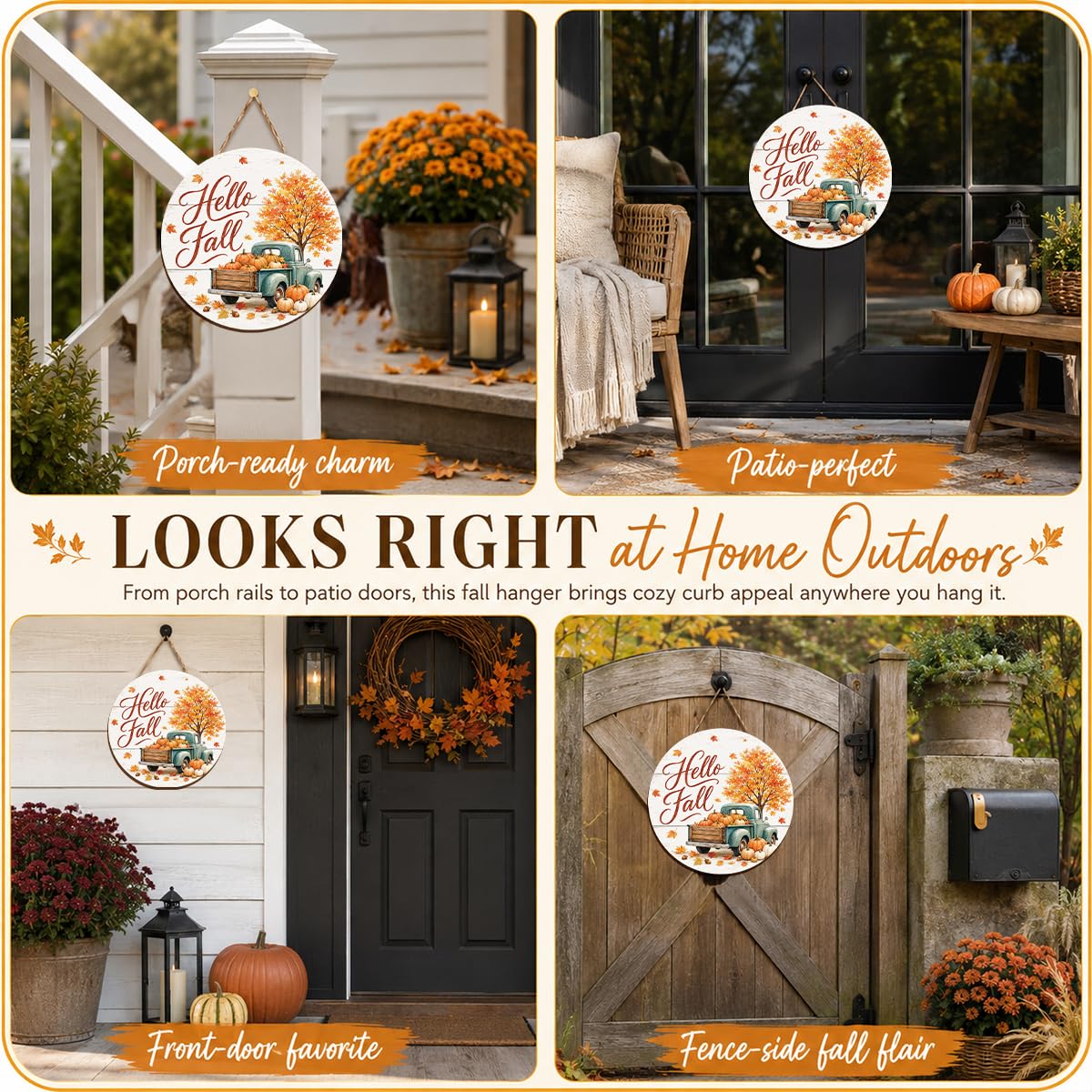 Fall Door Decor Wooden Pumpkin Door Hanger, Welcome Sign for Front Door