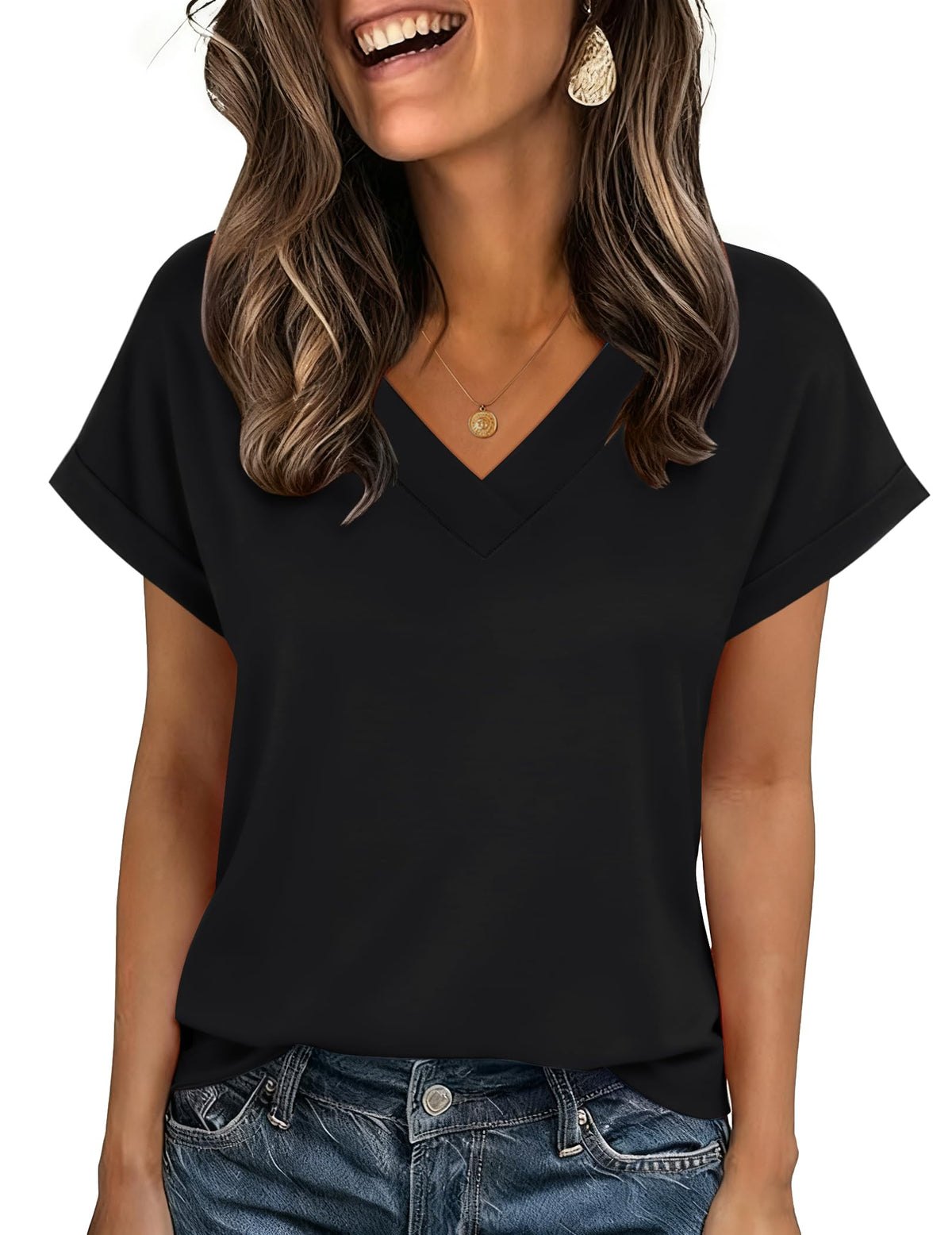 Zeagoo Womens Summer Tops Rolled Short Sleeve Shirts Dressy Casual Blouses
