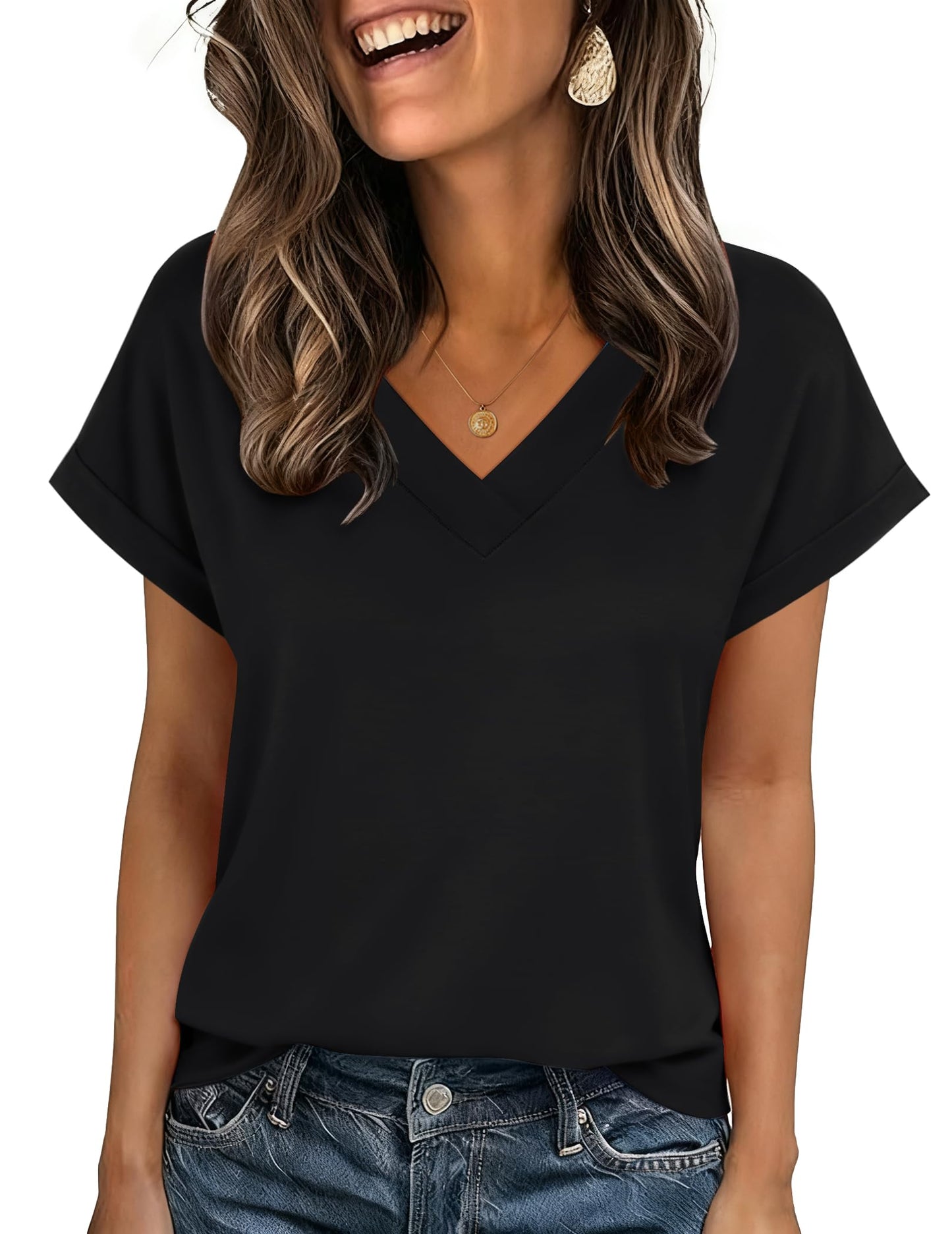 Zeagoo Womens Summer Tops Rolled Short Sleeve Shirts Dressy Casual Blouses