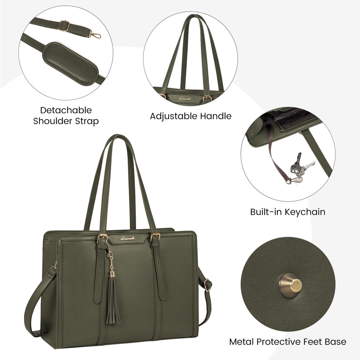 LOVEVOOK Laptop Bag for Women 15.6 inch Lightweight PU Laptop Tote Bag, Large Capacity Computer bag with Clutch Purse for Business, Work, Office, Travel, School,Casual(Black & Leather)