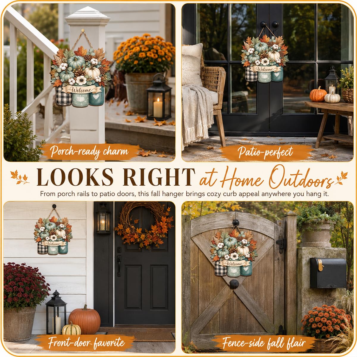 Fall Door Decor Wooden Pumpkin Door Hanger, Welcome Sign for Front Door