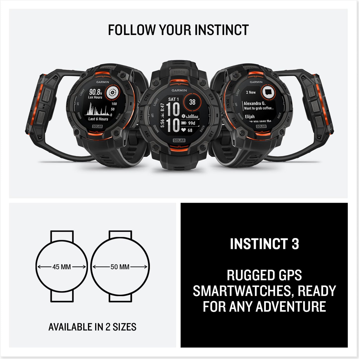 Garmin Instinct® 3 Tactical, Solar, 50mm, Black