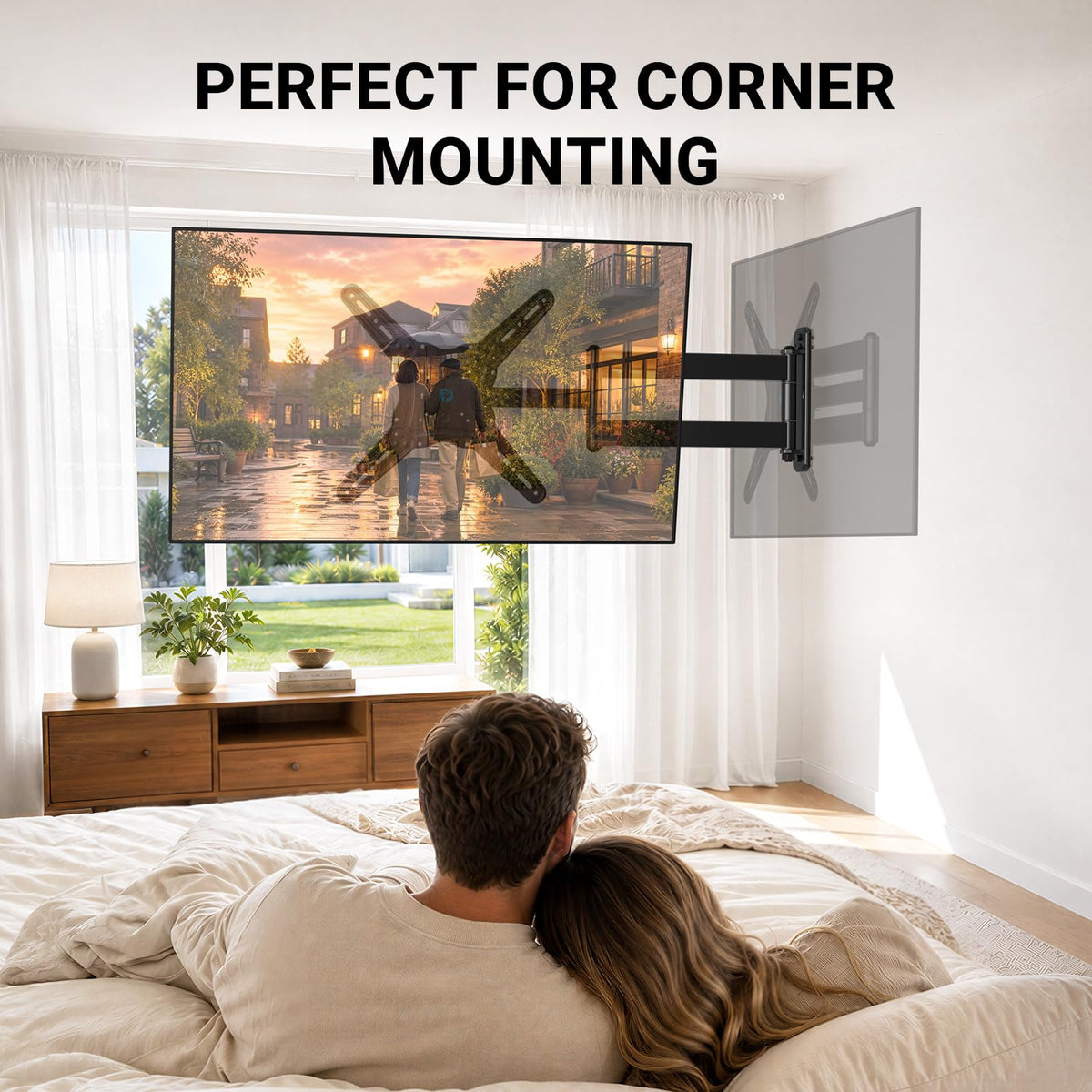 Pipishell Full Motion TV Wall Mount for Echo Show 21/15 and 13-43 Inch Flat Curved Screen TVs & Monitors, Max VESA 200x200mm up to 44lbs, TV Mount Wall Bracket with Rotation Swivel Tilt Extension