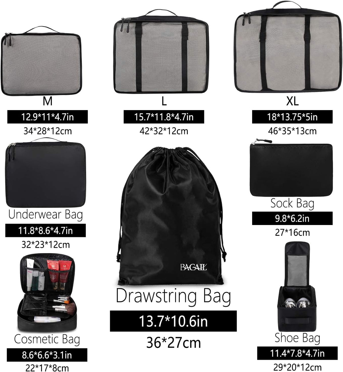 BAGAIL 8 Set Packing Cubes Luggage Packing Organizers for Travel Accessories-Aqua Color