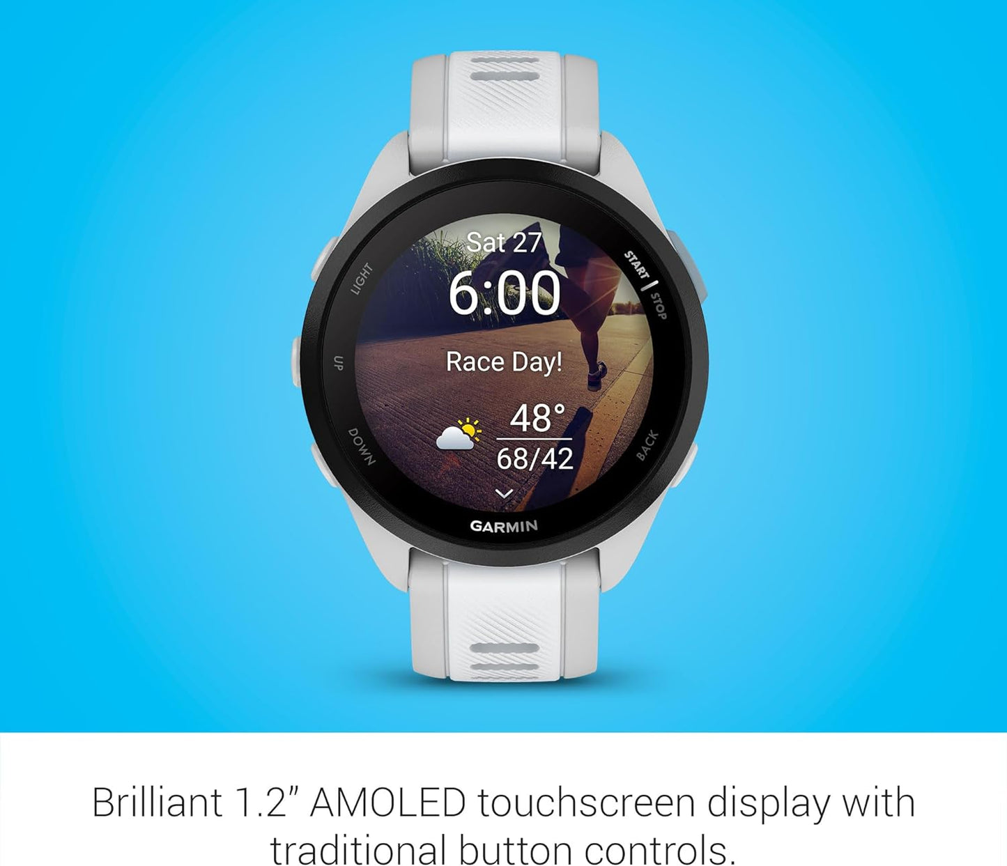 Garmin Forerunner® 165, Running Smartwatch, 43mm, Whitestone