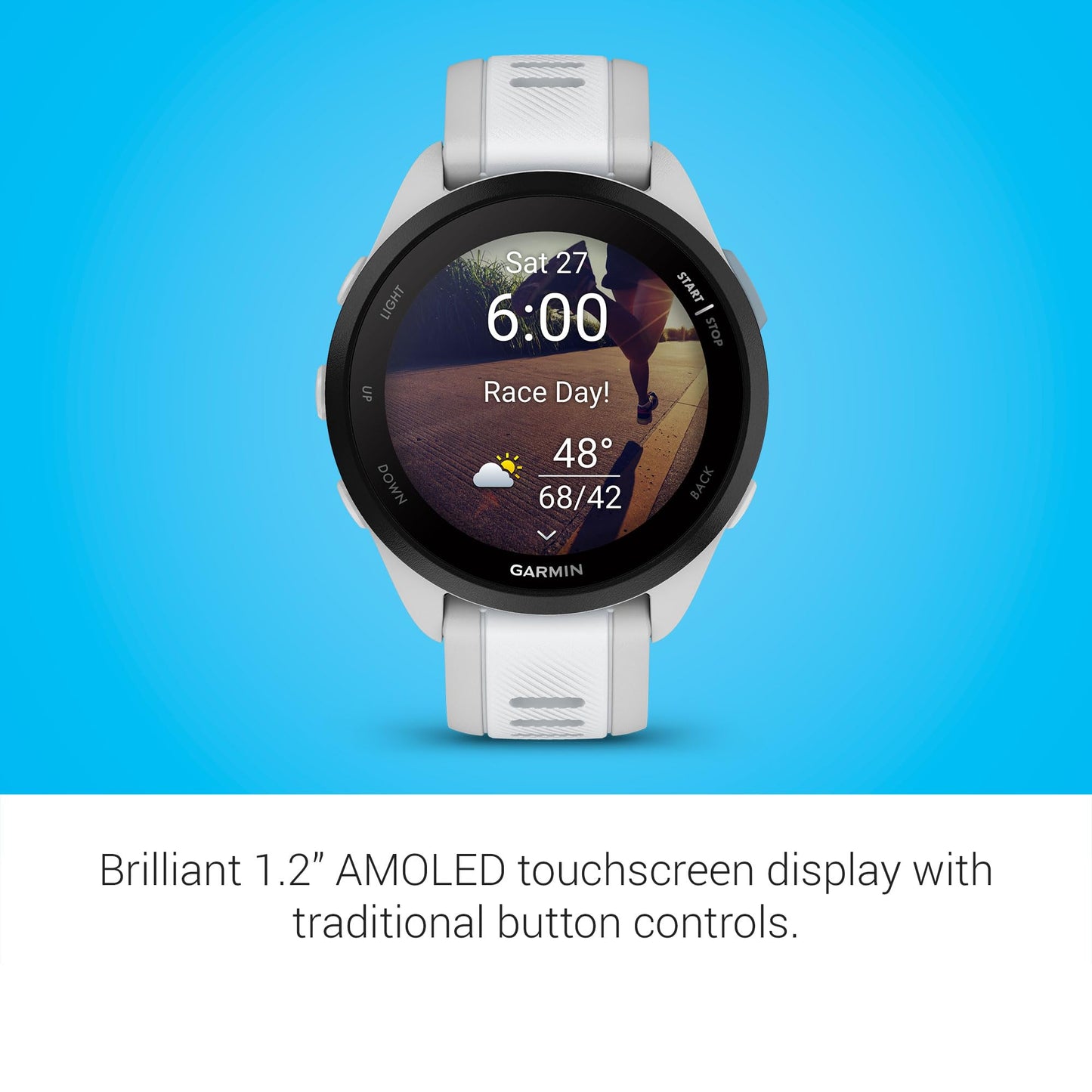 Garmin Forerunner® 165, Running Smartwatch, 43mm, Whitestone