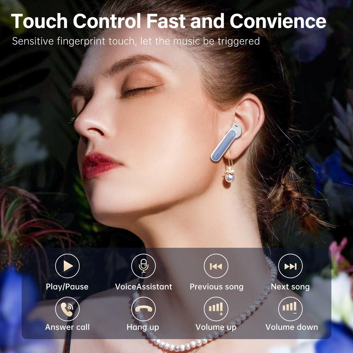 Wireless Earbuds, Bluetooth 5.3 Headphones HiFi Stereo 50H Playback LED Digital Display Ear Buds with ENC Noise Canceling Headset, IPX7 Waterproof Earphones for Gym/Running/Work(Black)