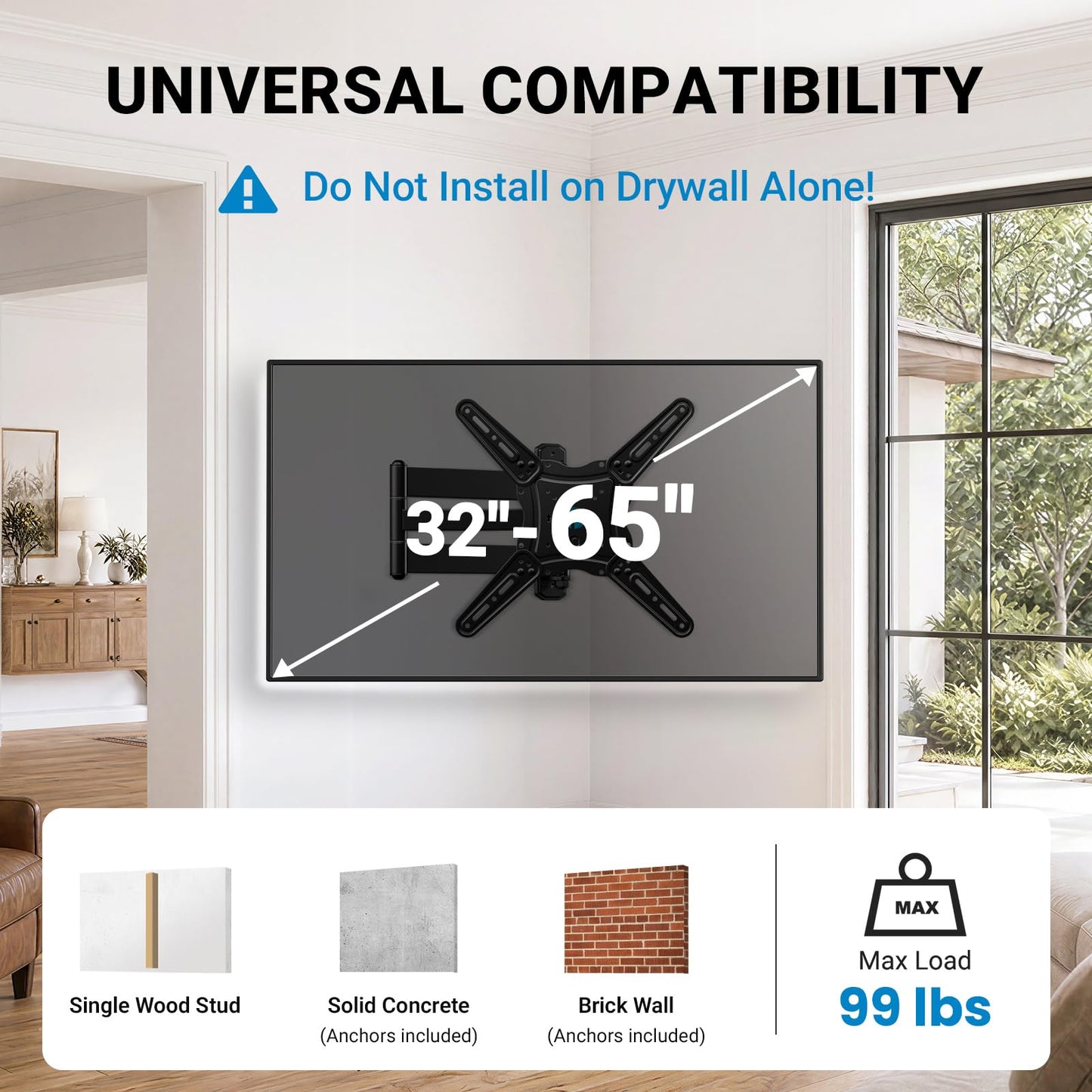 Pipishell Full Motion TV Wall Mount for Echo Show 21/15 and 13-43 Inch Flat Curved Screen TVs & Monitors, Max VESA 200x200mm up to 44lbs, TV Mount Wall Bracket with Rotation Swivel Tilt Extension