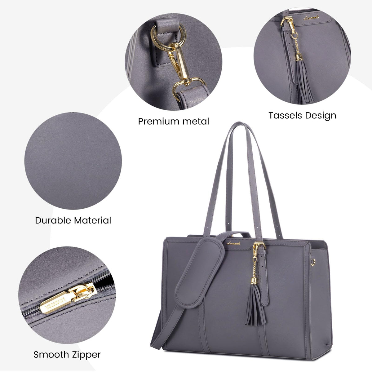 LOVEVOOK Laptop Bag for Women 15.6 inch Lightweight PU Laptop Tote Bag, Large Capacity Computer bag with Clutch Purse for Business, Work, Office, Travel, School,Casual(Black & Leather)