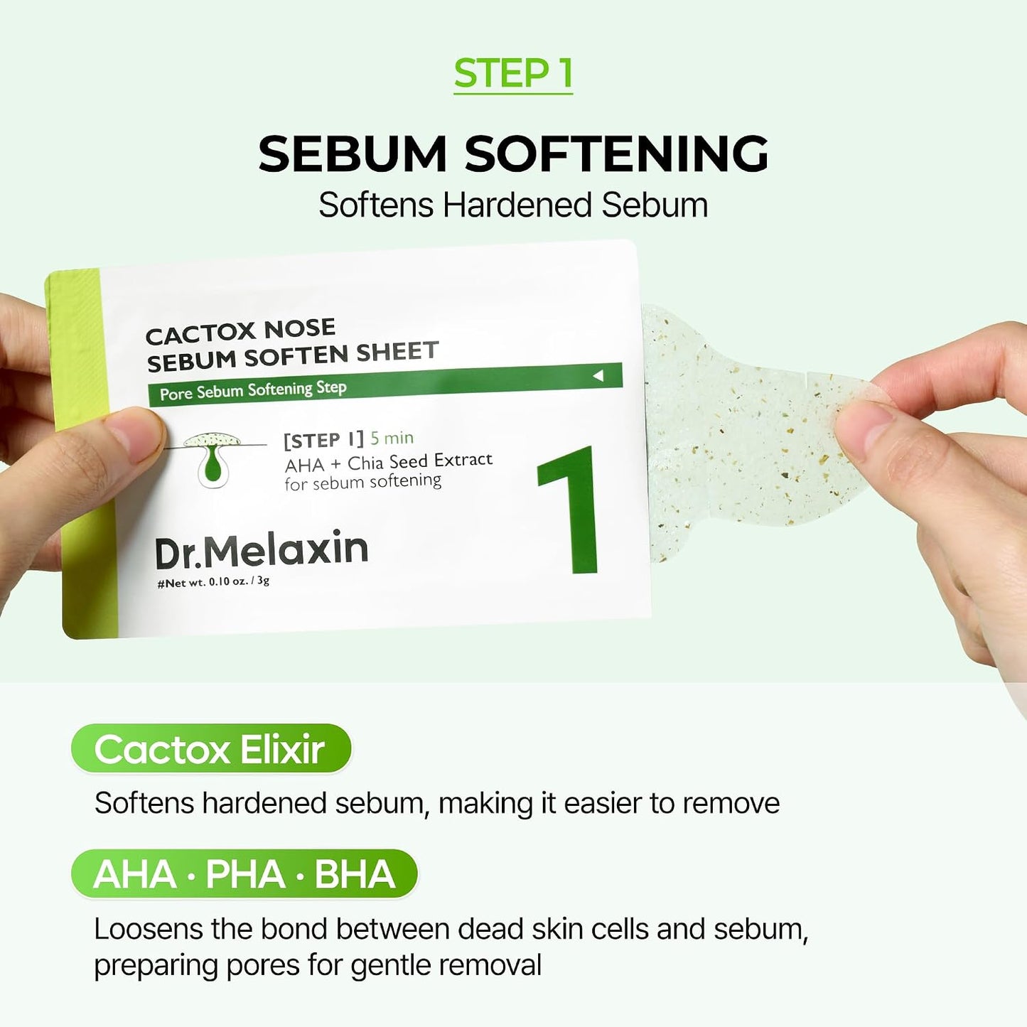 Dr.Melaxin CACTOX 3-STEP NOSE MASK PACK with AHA & PHA for Sebum Softening Pore Tightening Skin Repair 3-Step Nose Pore Pack