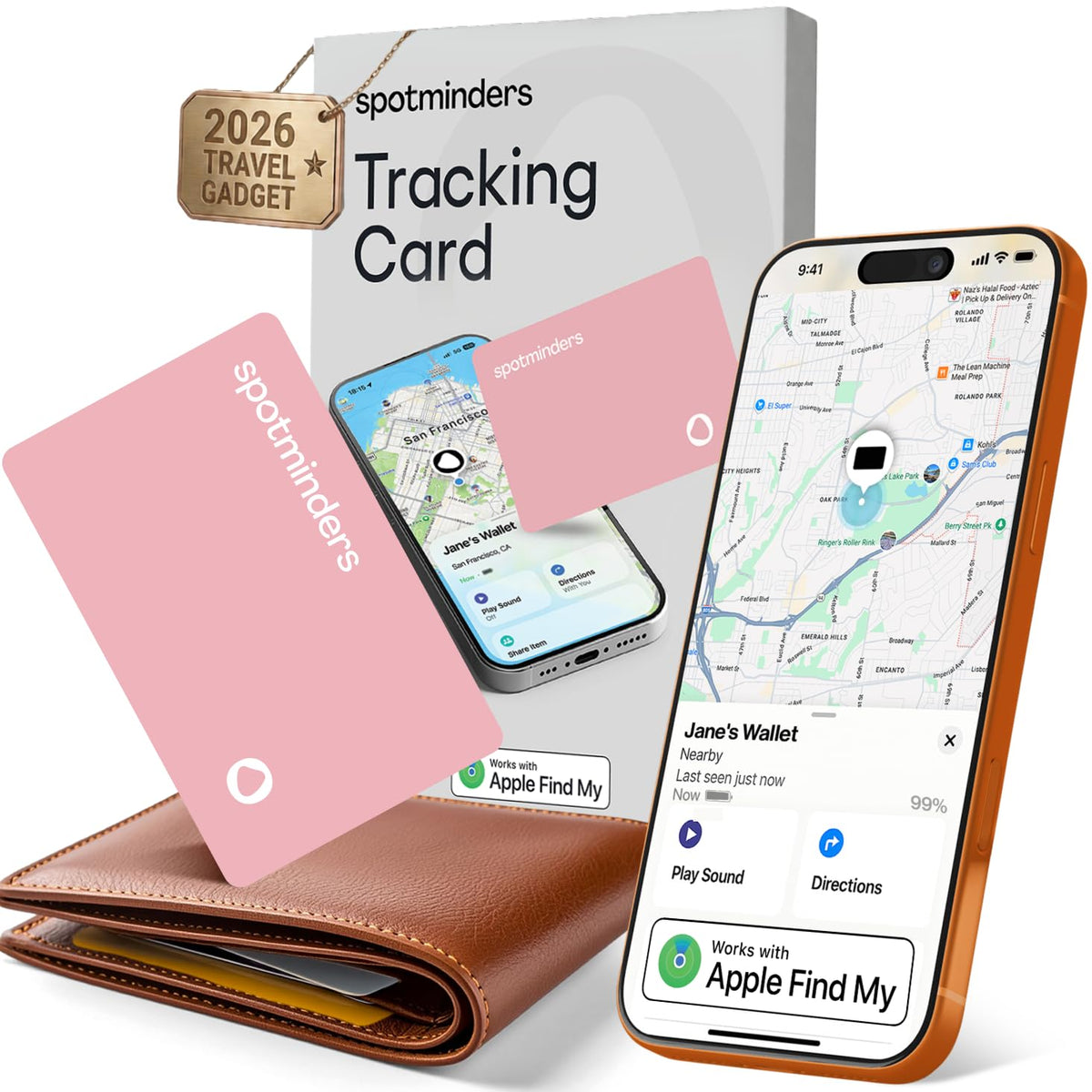 SPOTMINDERS Apple MFi Certified Wallet Tracker 2-Pack Black & Pink (iOS Only) Travel Pack for Couples 0.07in Works with Apple Find My Rechargeable Tracking Card Slim Item Finder for Luggage, Passport