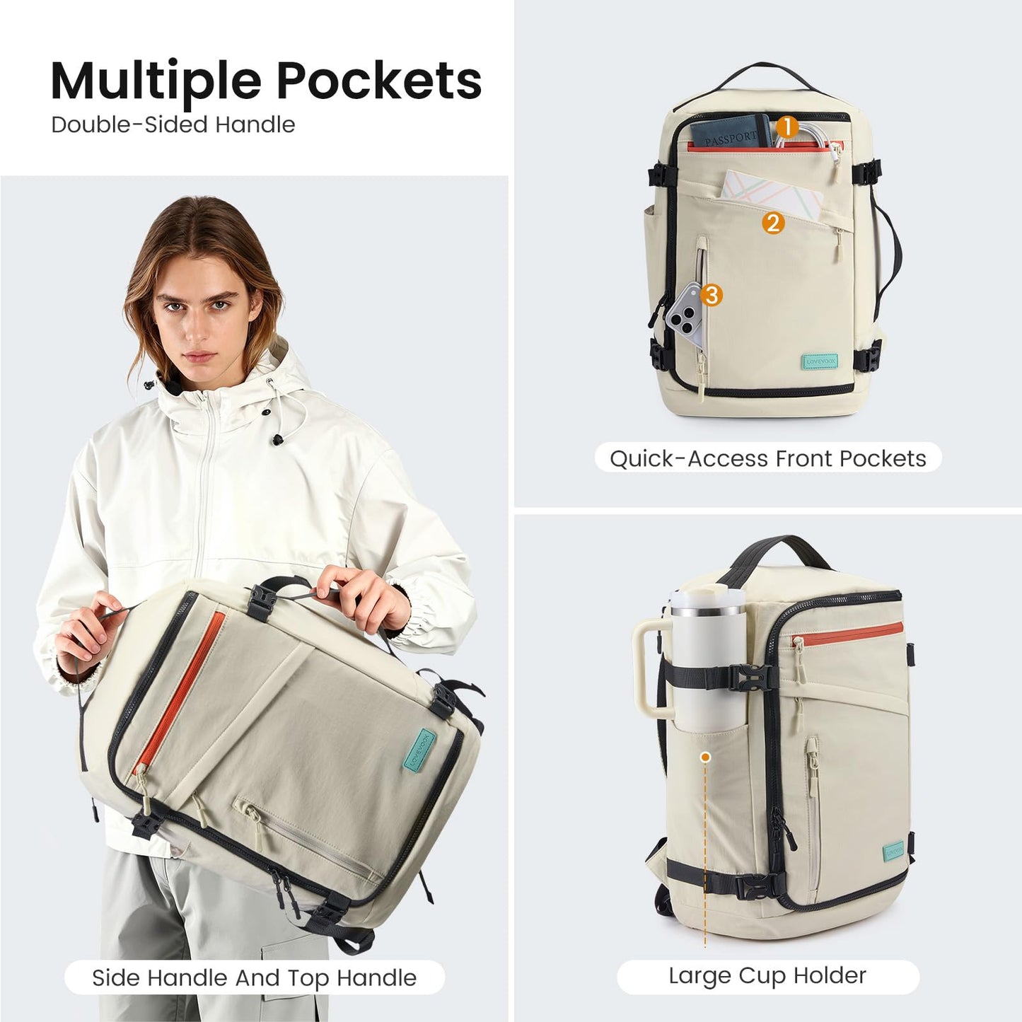 LOVEVOOK Travel Backpack for Women Men, Airline Approved Carry On Luggage