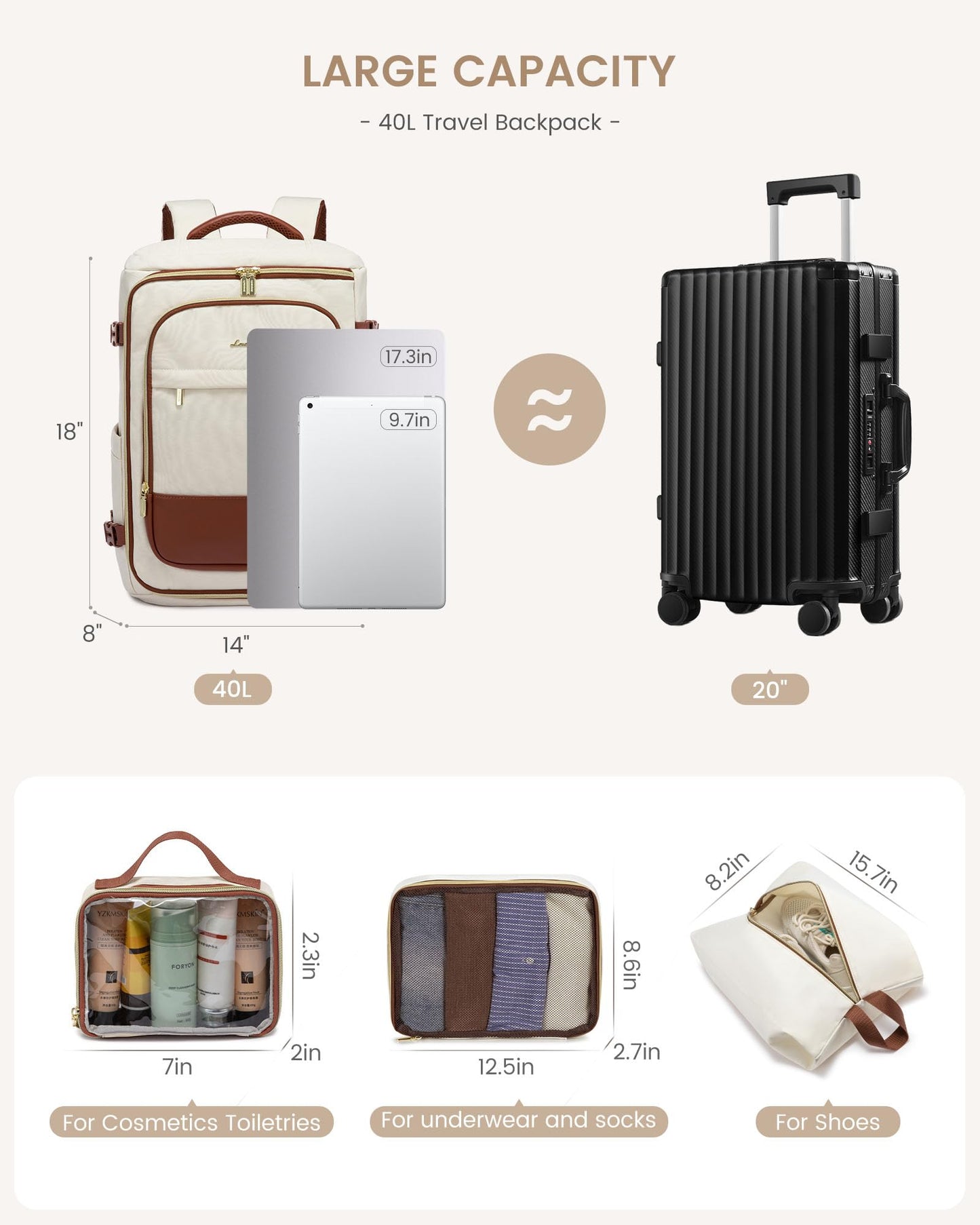 LOVEVOOK Travel Backpack Carry on Flight Approved for Women/Men