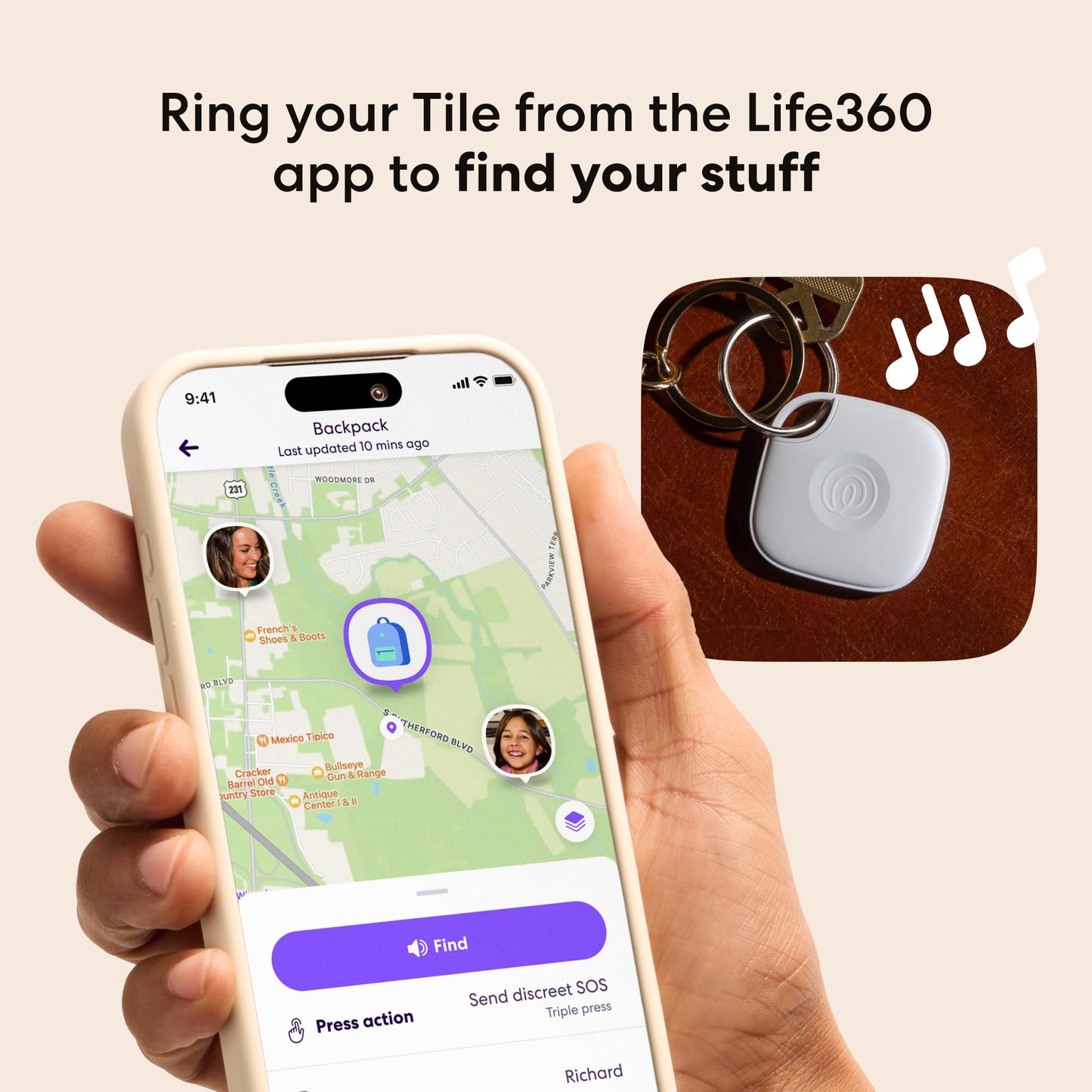 Life360 Tile - Bluetooth Tracker, Keys Finder and Item Locator for Keys, Bags and More. Phone Finder. Both iOS and Android Compatible. 1-Pack (Black)