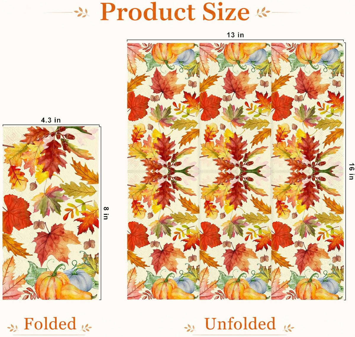 Fall Thanksgiving Paper Napkins, Dinner Napkins, Hand Towels, 100 Pack