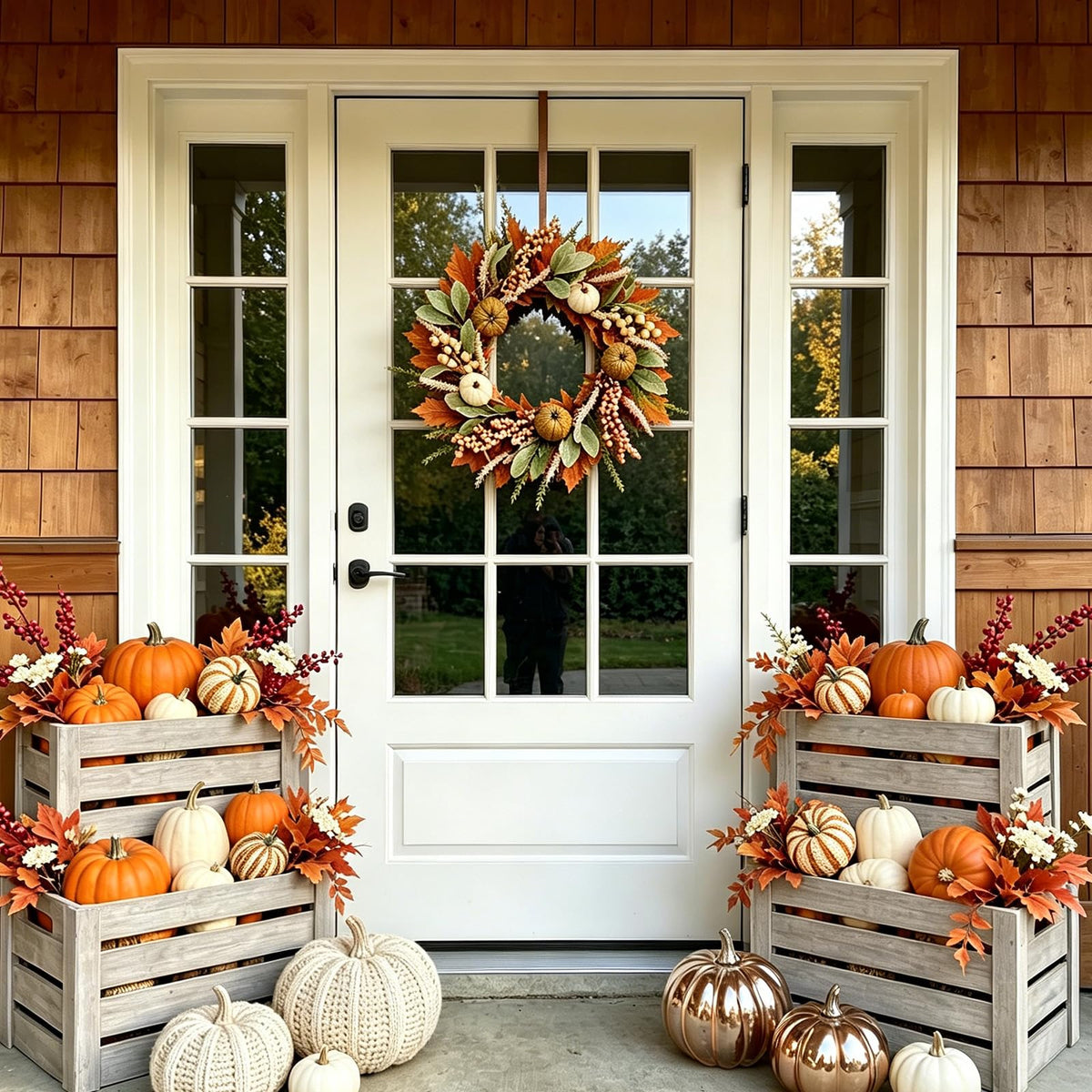 20" Harvest Fall Wreath for Front Door,Pumpkins Berries Autumn Wreaths