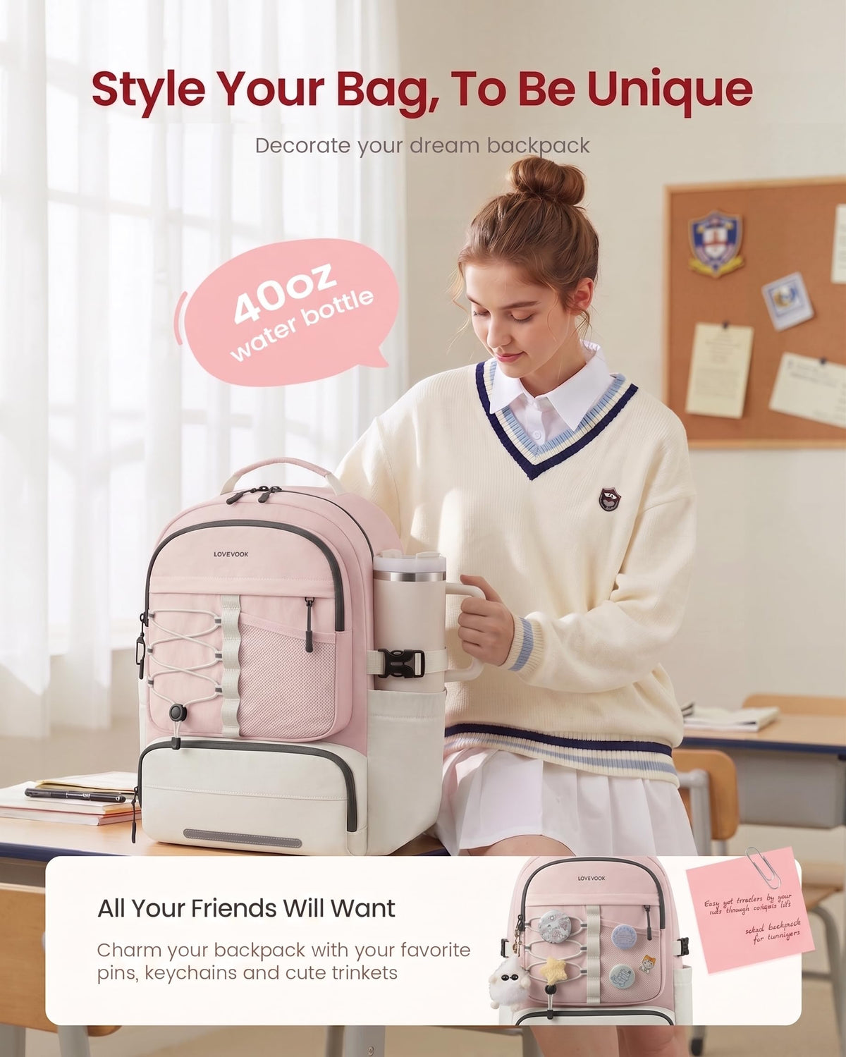 LOVEVOOK Backpack for Kids Teen Girls, Cute Back to School Backpack Bookbag