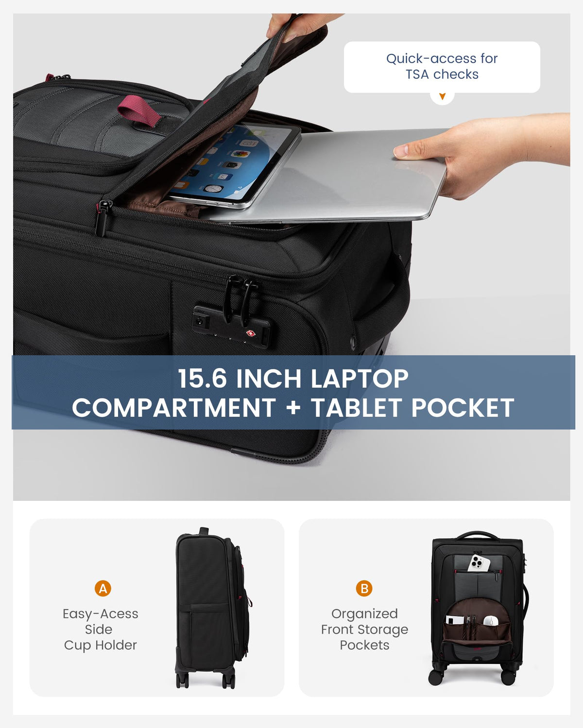 Carry On Luggage 22x14x9 Airline Approved with TSA Lock for Business Trip