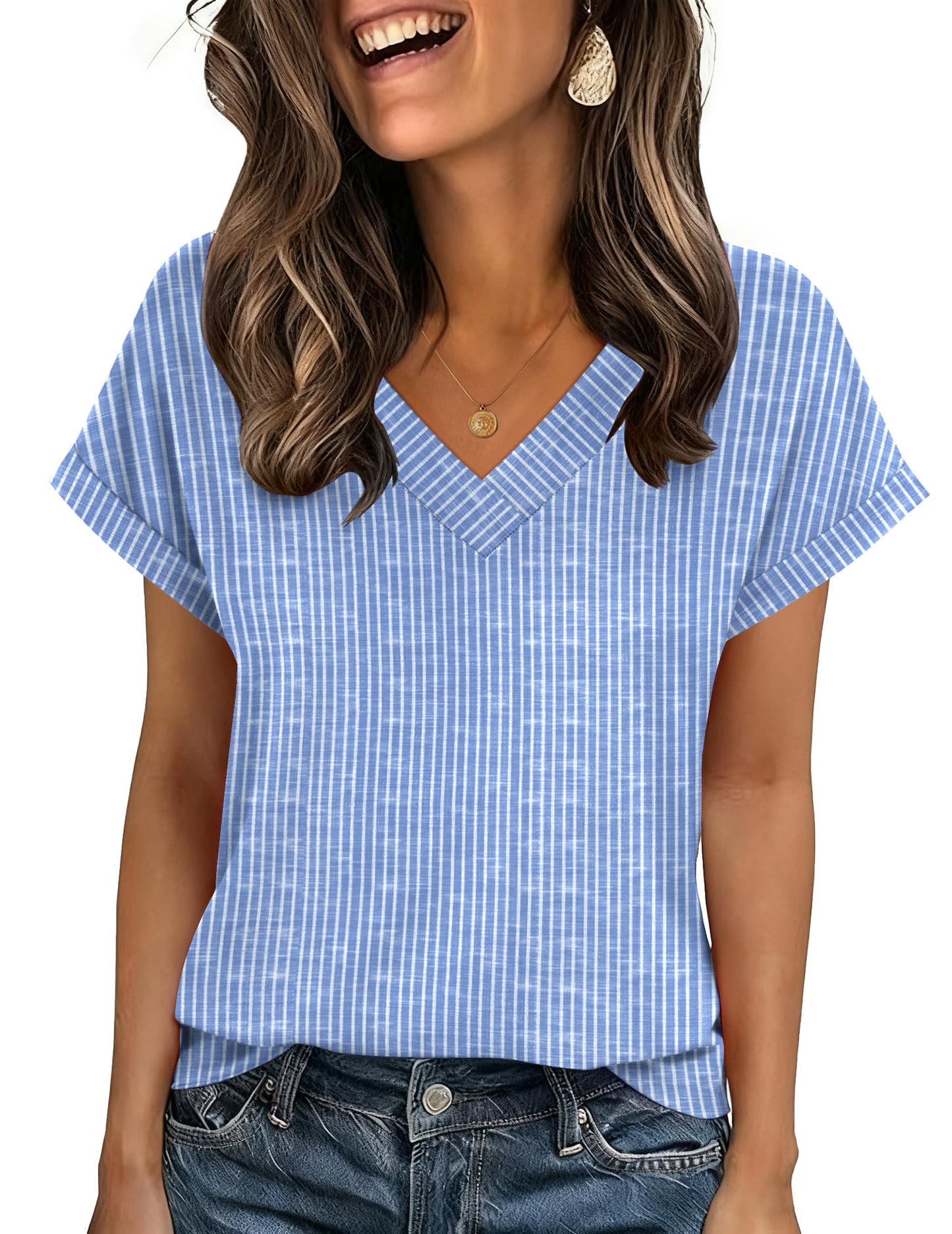 Zeagoo Womens Summer Tops Rolled Short Sleeve Shirts Dressy Casual Blouses