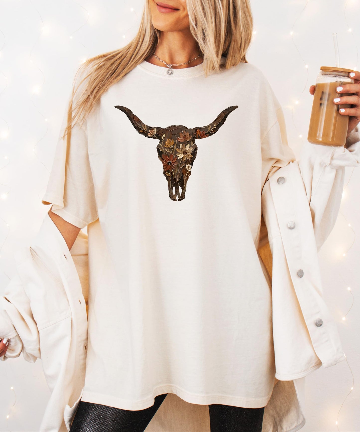 Western Longhorn Skull Graphic T-Shirt for Women - Casual Everyday Western Style Shirt
