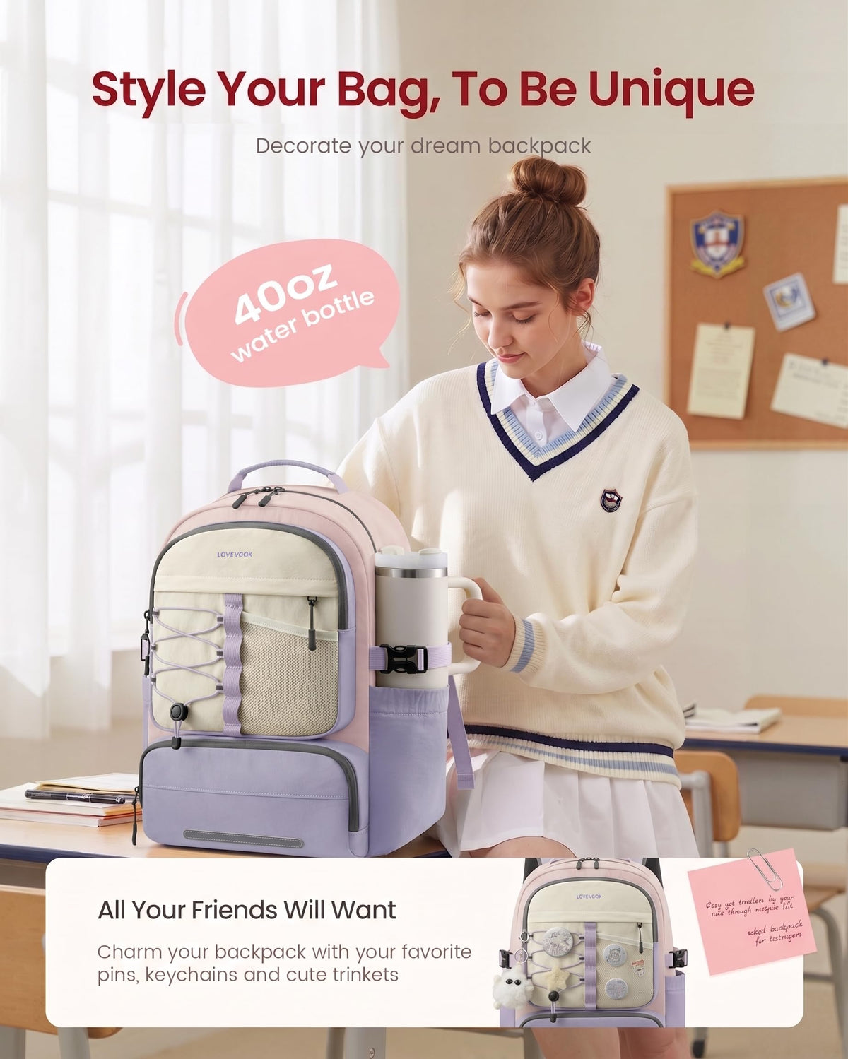 LOVEVOOK Backpack for Kids Teen Girls, Cute Back to School Backpack Bookbag