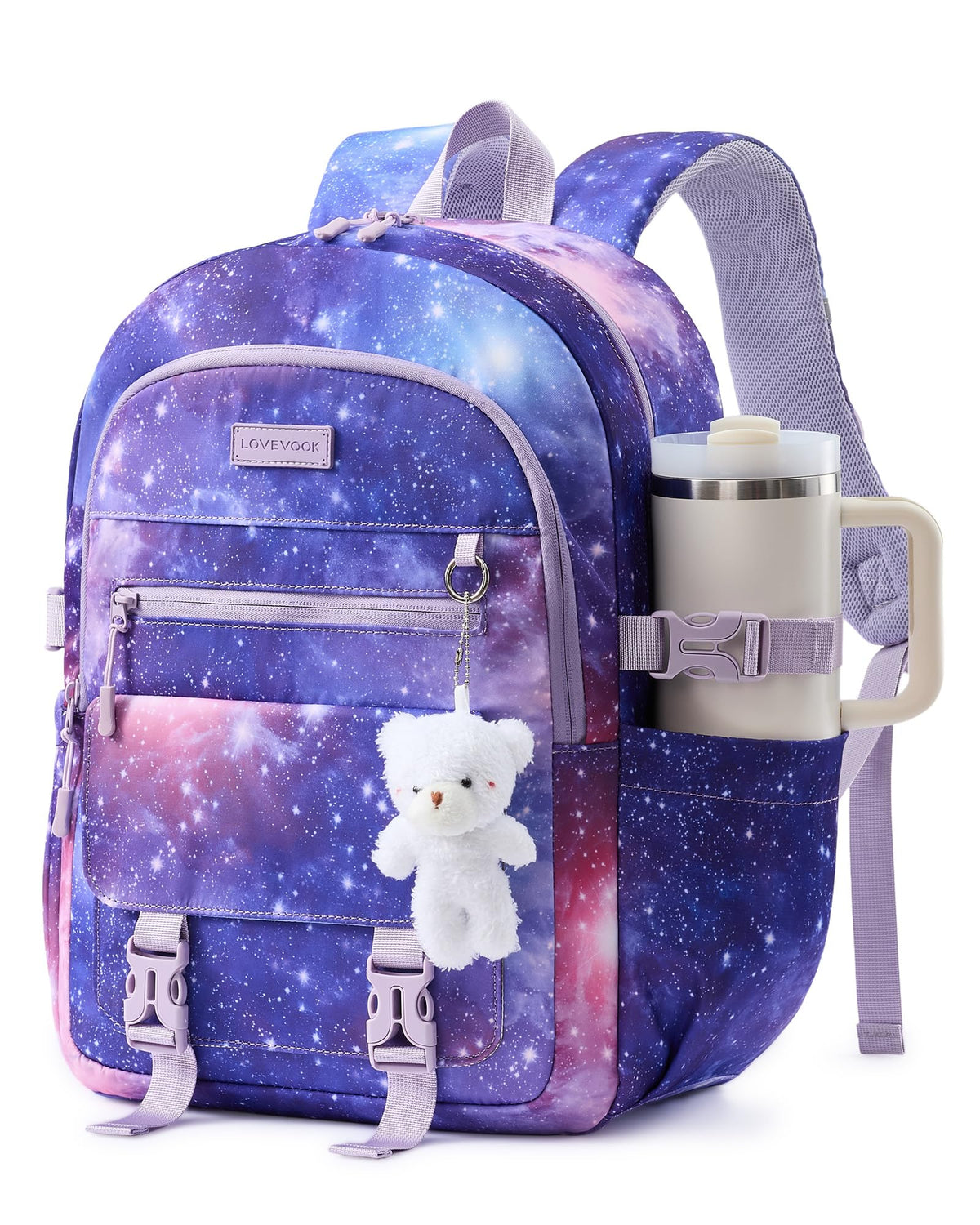 LOVEVOOK School Backpack for Teen Girls, Cute Student Bookbag Fits 15.6 Inch Laptop, Back to School Backpacks for 8-18 Teenager Kid, Large College Travel Back Pack with Water Bottle Holder Pink