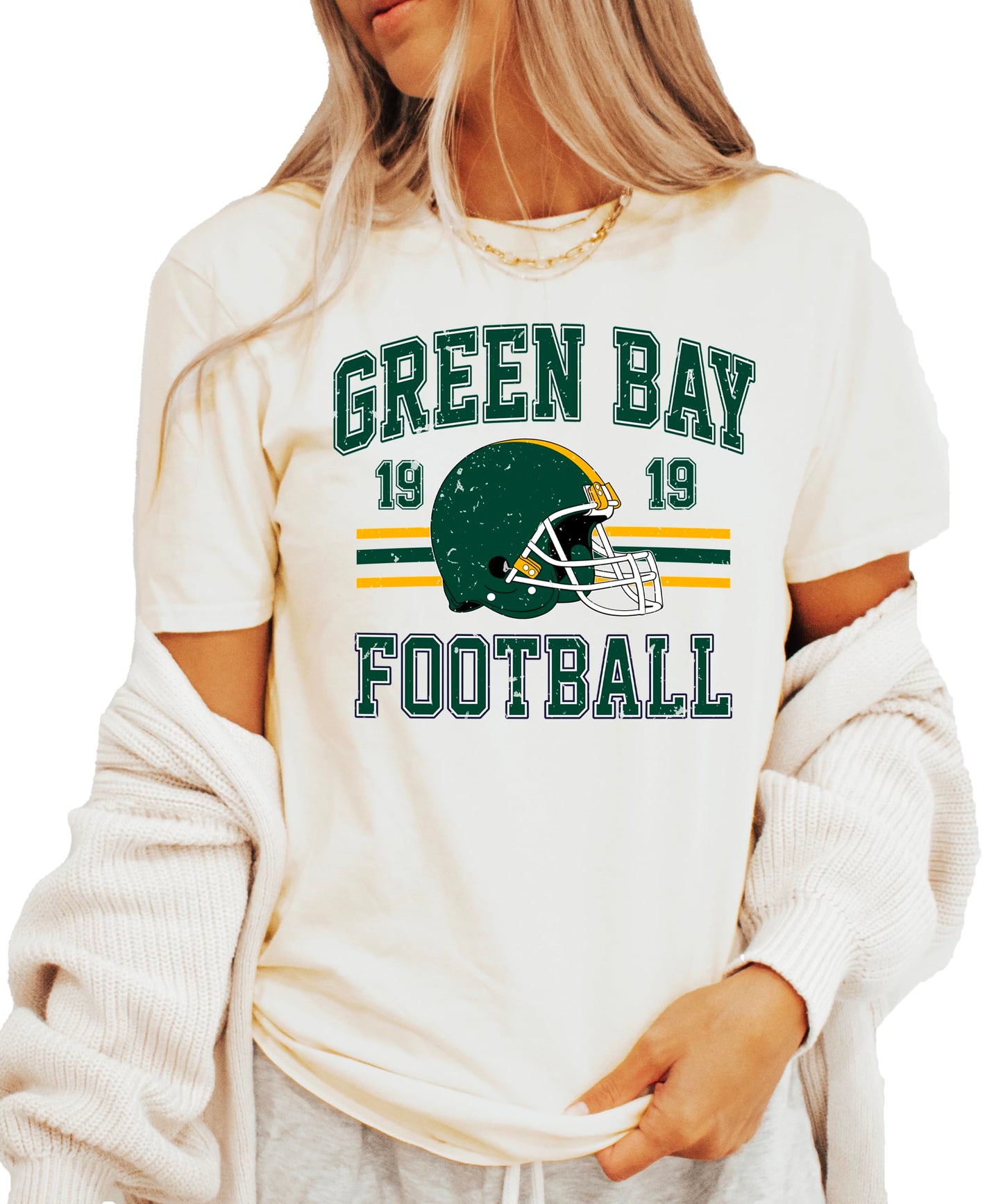 Vintage Green Bay 1919 Football Shirt for Men Women and Kids Distressed Green and Gold Tee
