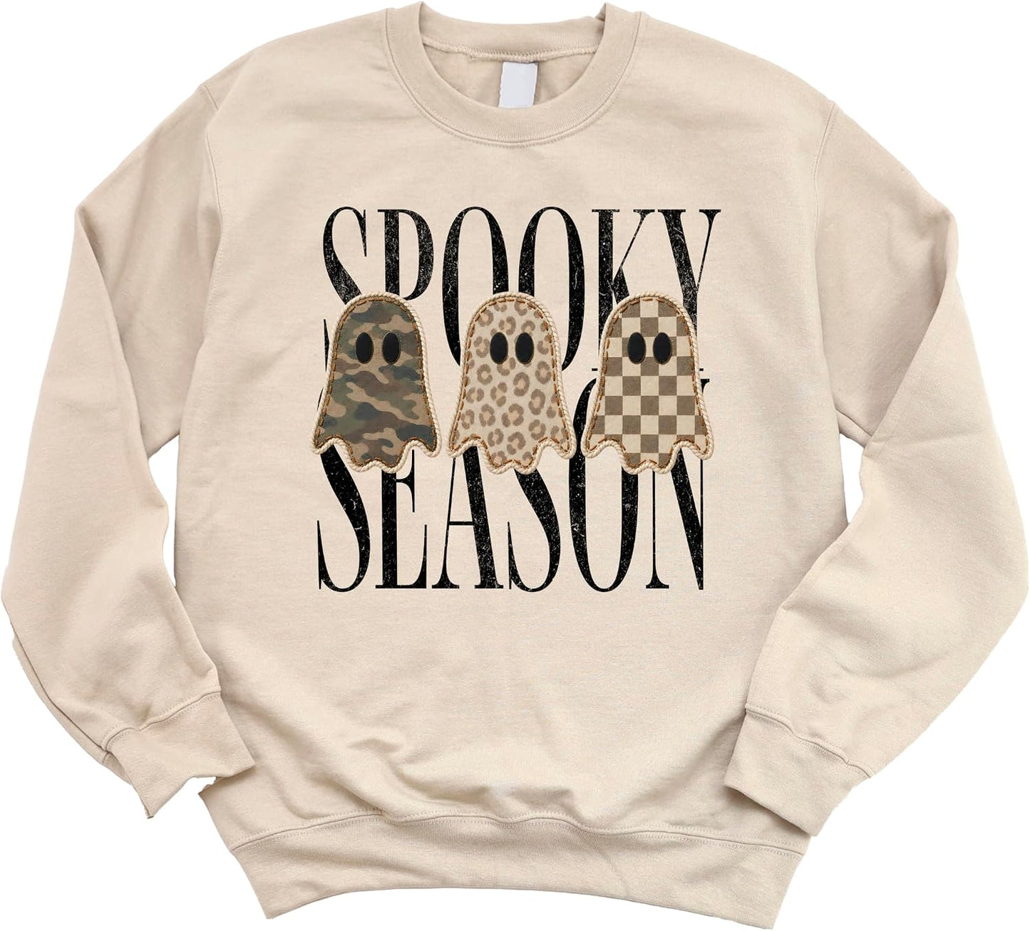 Olive Loves Apple Spooky Season Sweatshirt for Women & Teen Girls Halloween Camo Leopard Ghost Crewneck
