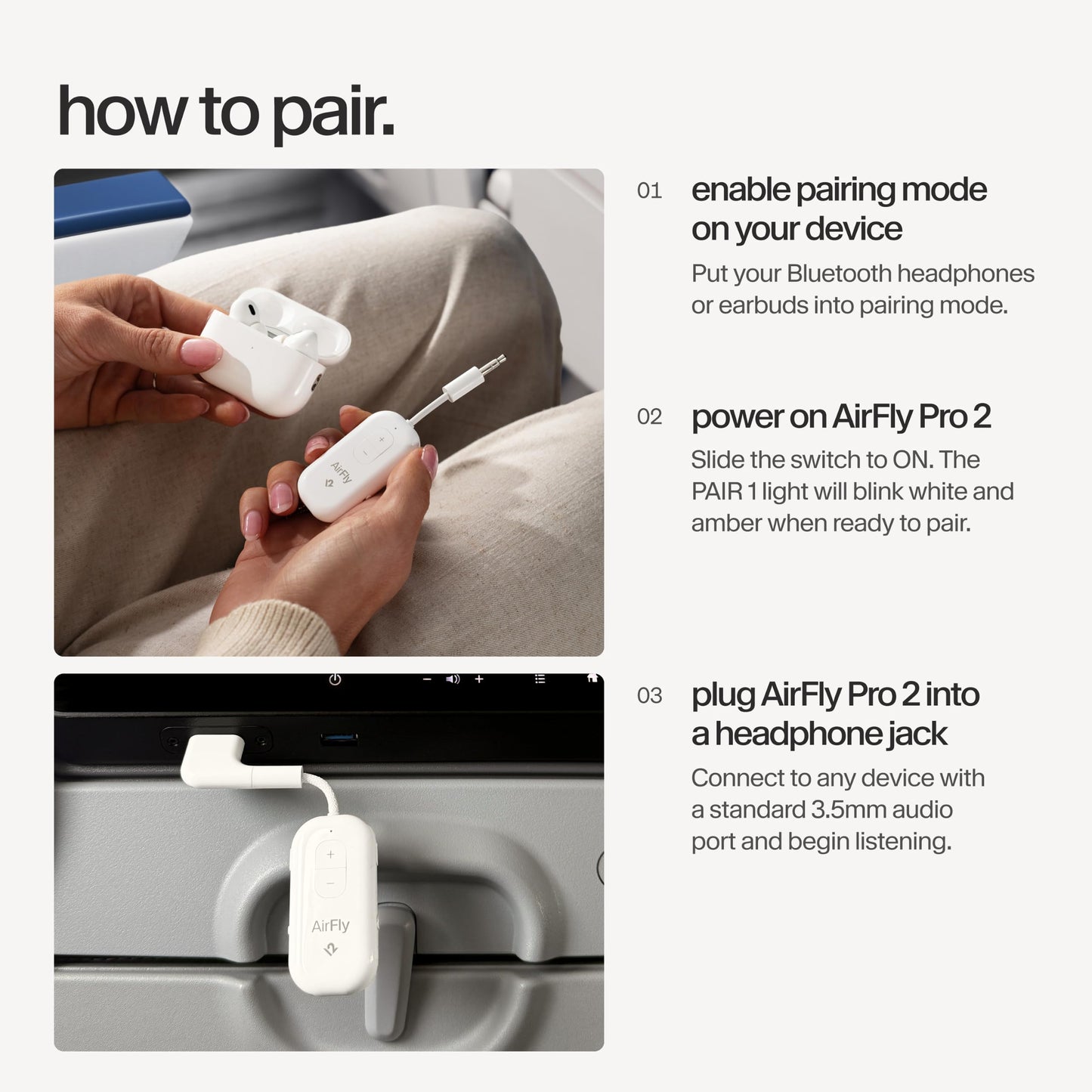 Twelve South AirFly Pro 2, Bluetooth Adapter, Pair 2 AirPods, Black Ice