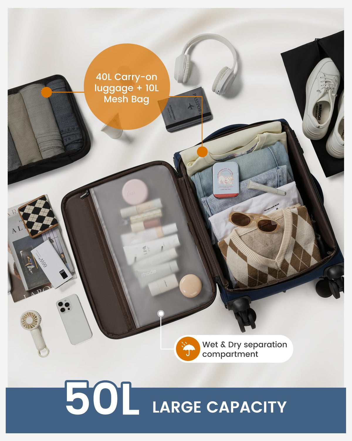 Carry On Luggage 22x14x9 Airline Approved with TSA Lock for Business Trip