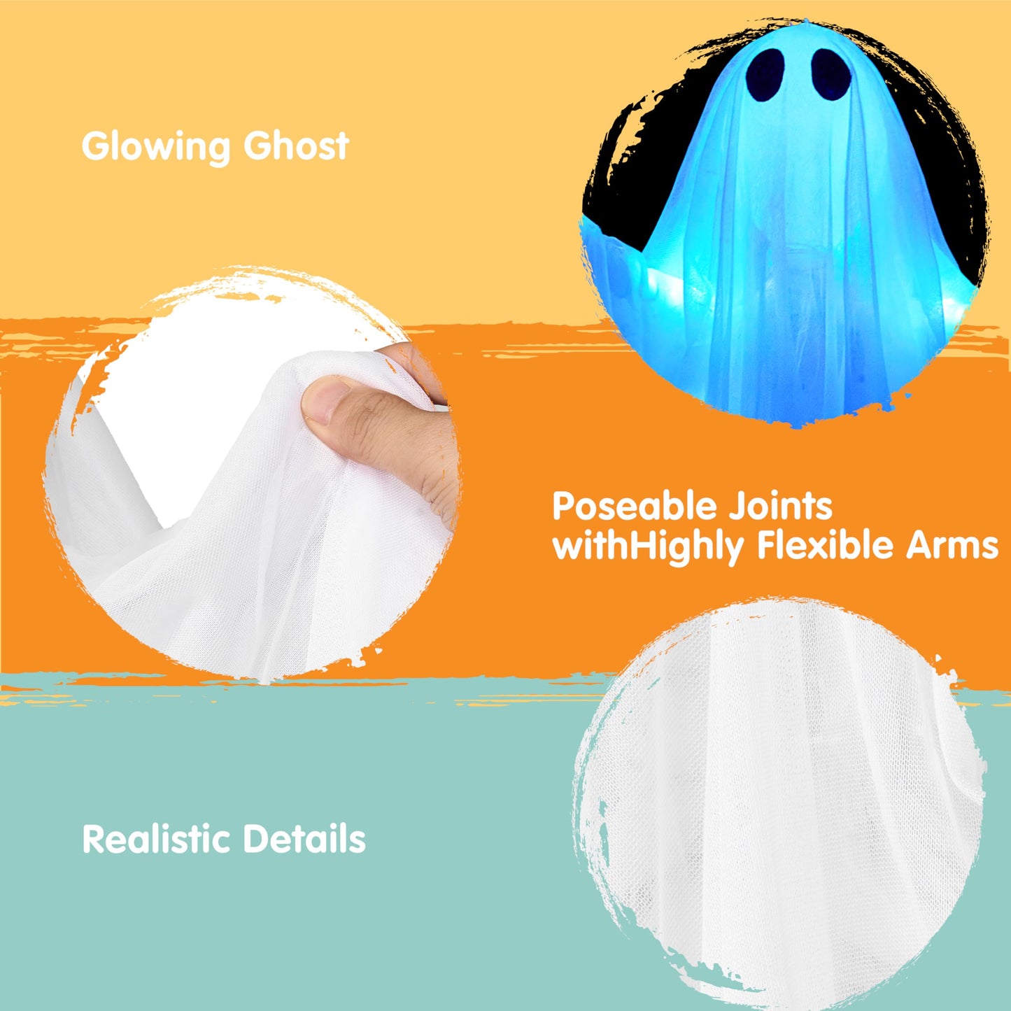 JOYIN Halloween Hanging Light up Ghost, 47" White Ghosts with Purple LED Light and Timer Halloween Hanging Decoration Waterproof for Front Yard Patio LawnGarden Party Decor Indoor Outdoor