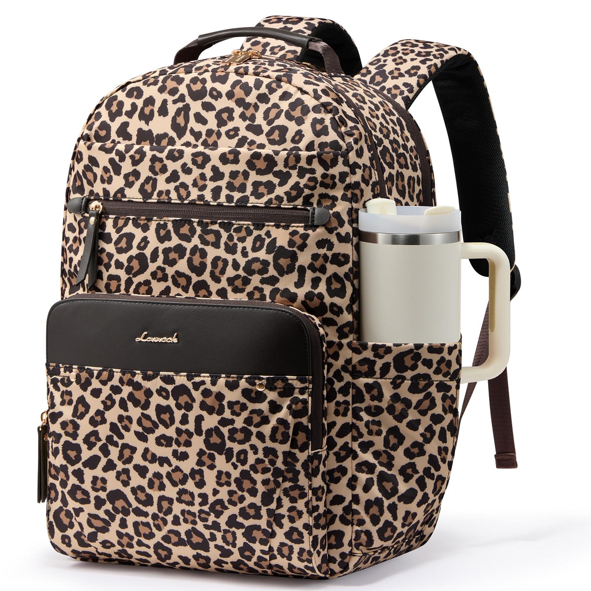 LOVEVOOK Laptop Backpack for Women with Leather Trim & Tumbler Pockets, 15.6" Work Backpack Purse, Travel Personal Item Bag, Carry On Business Computer Bag for Office, School, or Gift, Sage Green
