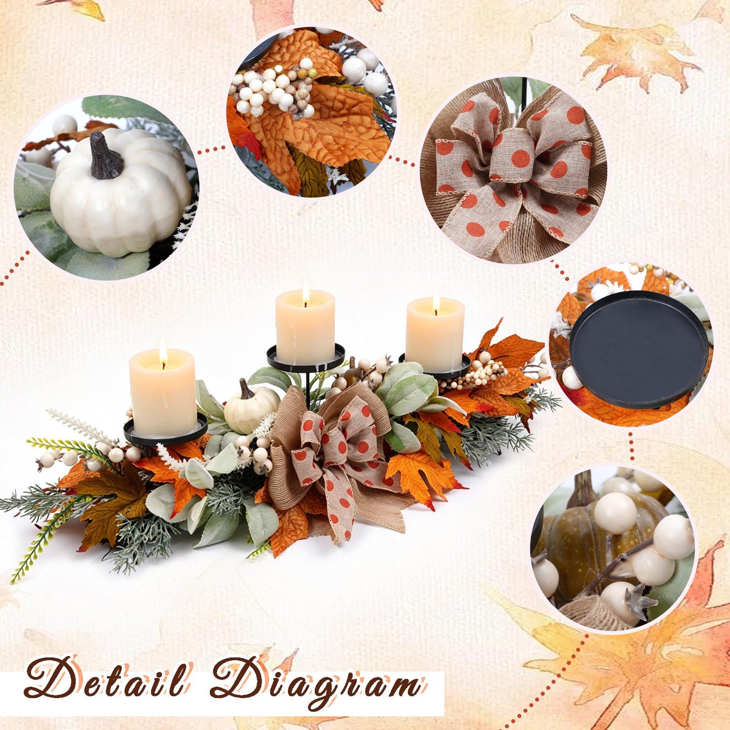 20" Harvest Fall Wreath for Front Door,Pumpkins Berries Autumn Wreaths