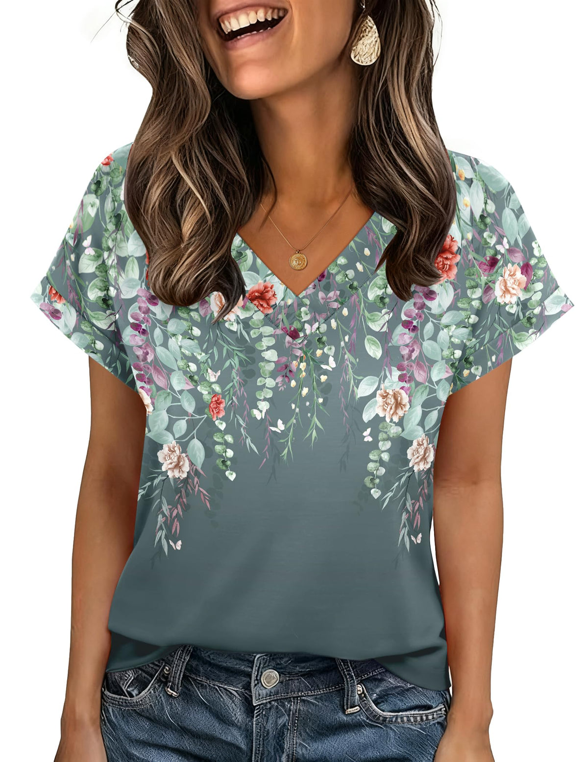 Zeagoo Womens Summer Tops Rolled Short Sleeve Shirts Dressy Casual Blouses