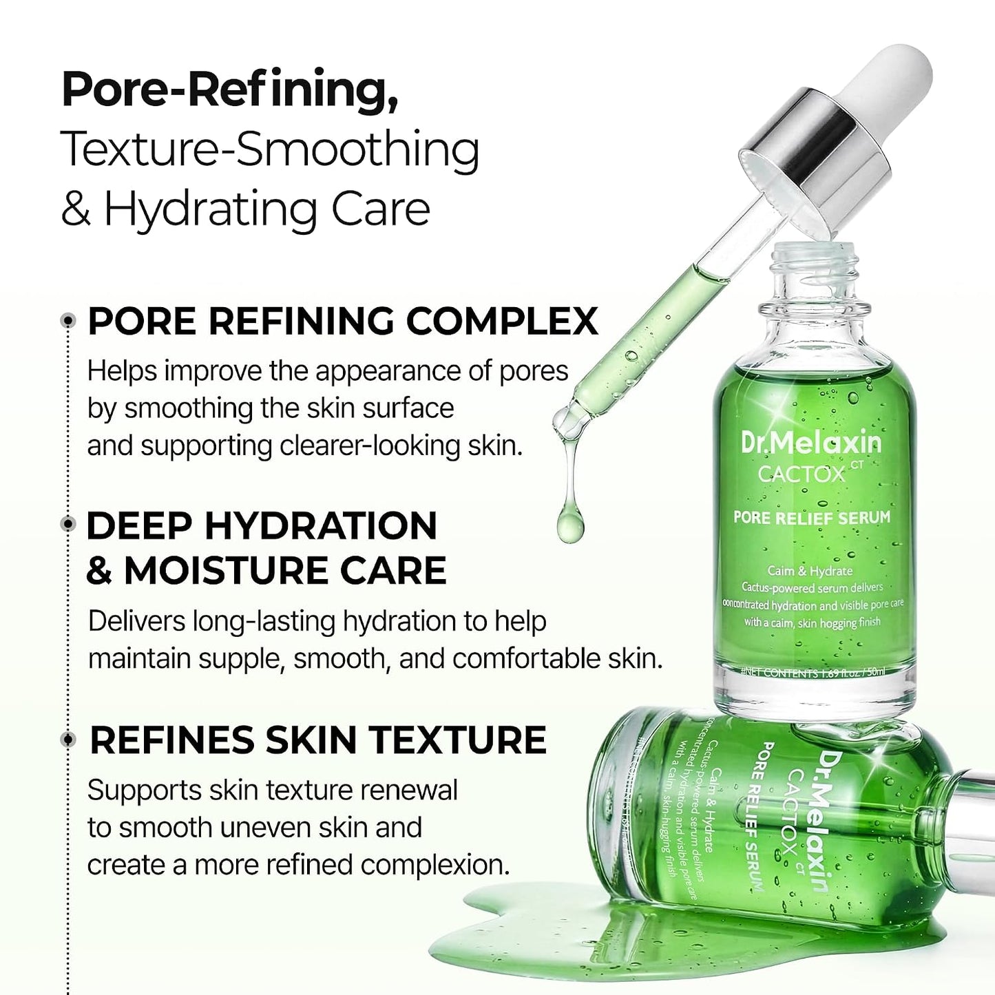 Dr.Melaxin Cactox Pore Relief Serum 80ml – Pore Minimizer & Hydrating Face Serum with Triple Hyaluronic Acid, Deep Moisture, Texture Smoothing & Clear Skin Care