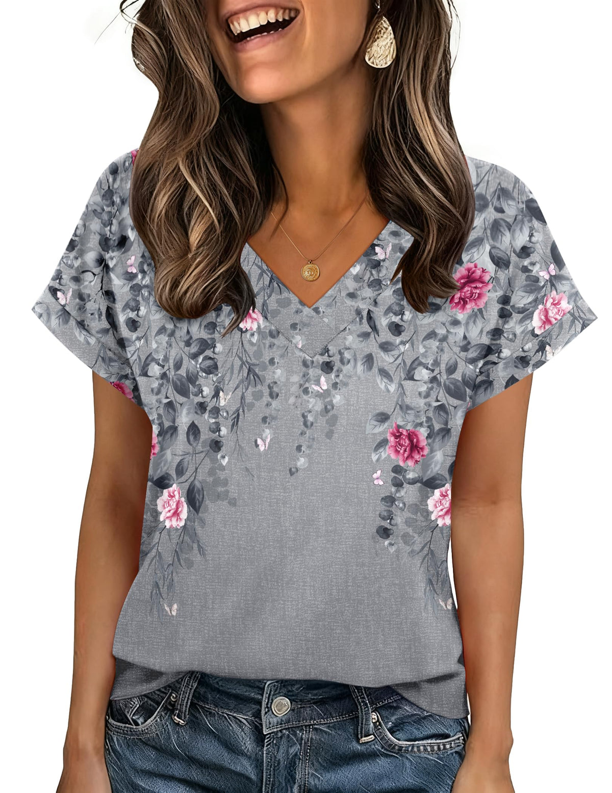 Zeagoo Womens Summer Tops Rolled Short Sleeve Shirts Dressy Casual Blouses