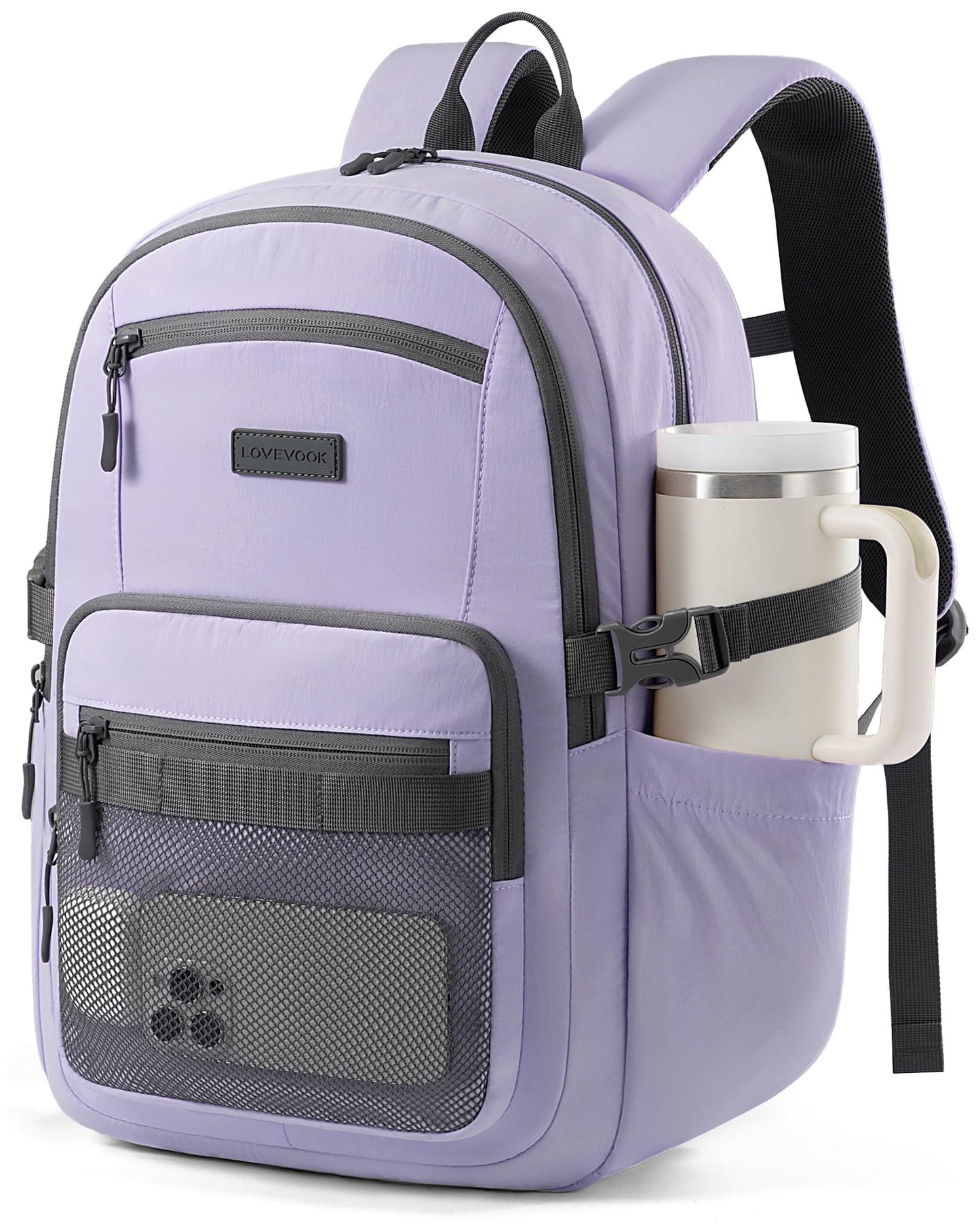 LOVEVOOK Laptop Backpack Women/Men with 40oz Cup Holder Buckle Strap, 15.6 Inch Tech-Ready Work Backpack, TSA-compliant for Travel & College with Versatile Mesh Pocket, Black