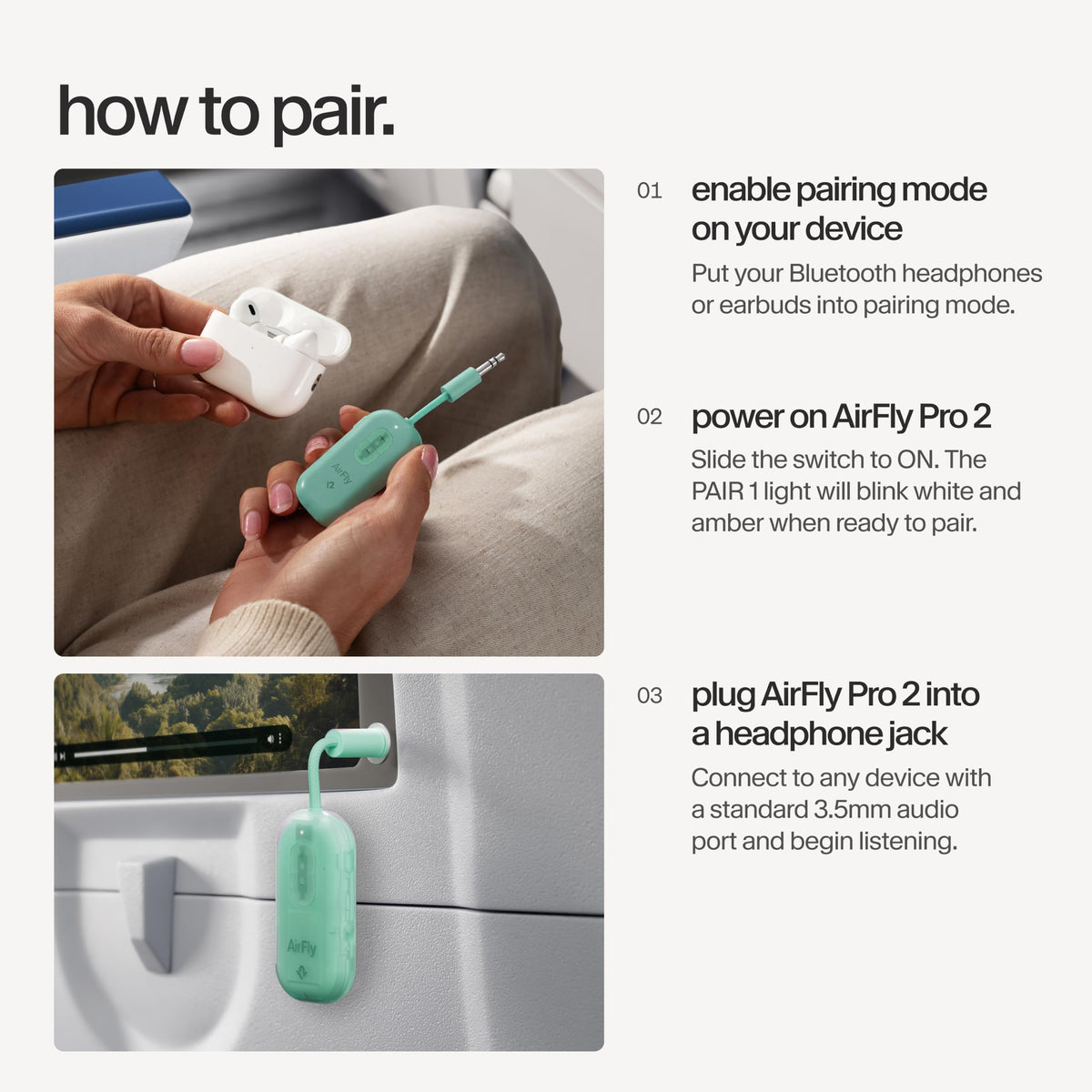 Twelve South AirFly Pro 2, Bluetooth Adapter, Pair 2 AirPods, Black Ice