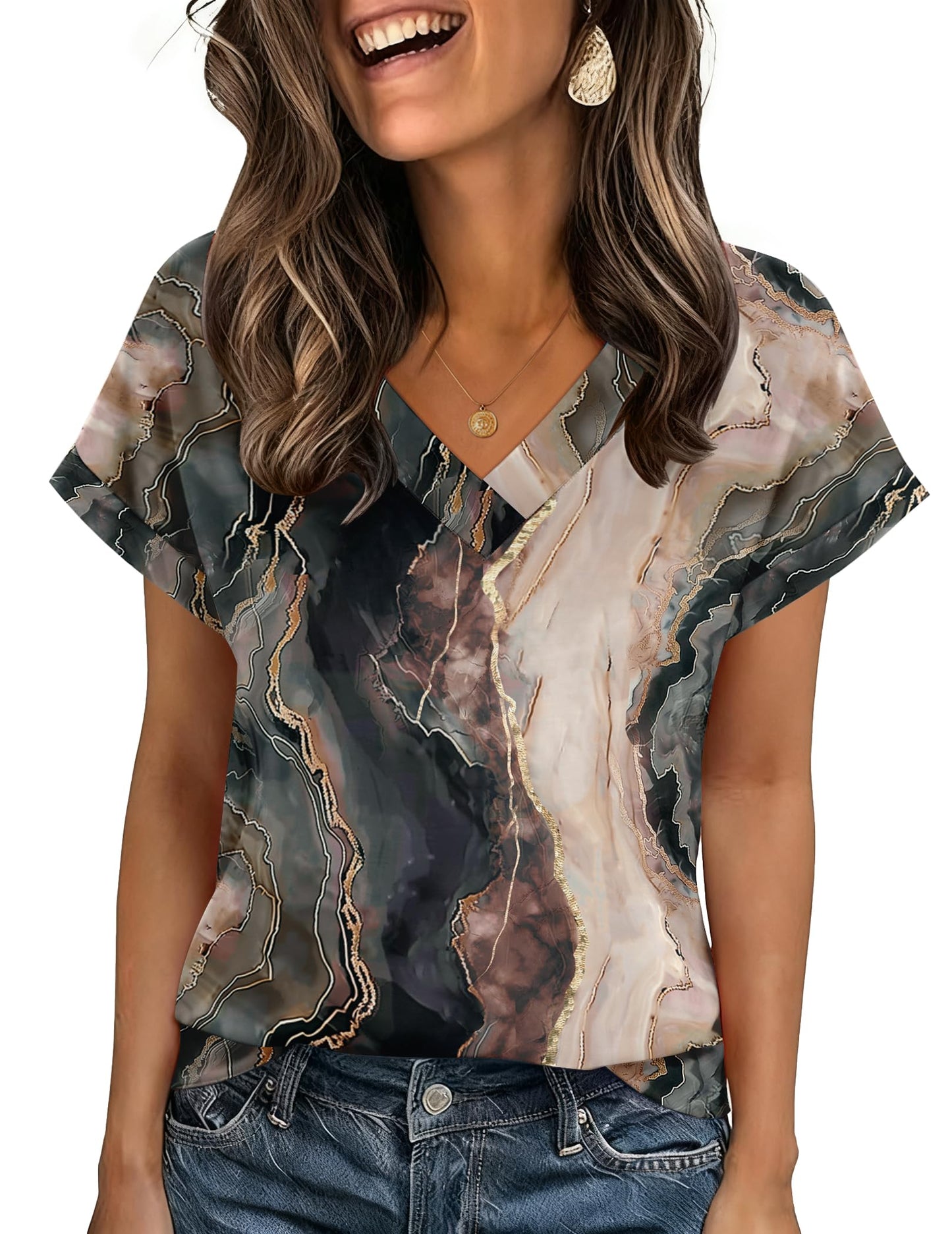 Zeagoo Womens Summer Tops Rolled Short Sleeve Shirts Dressy Casual Blouses