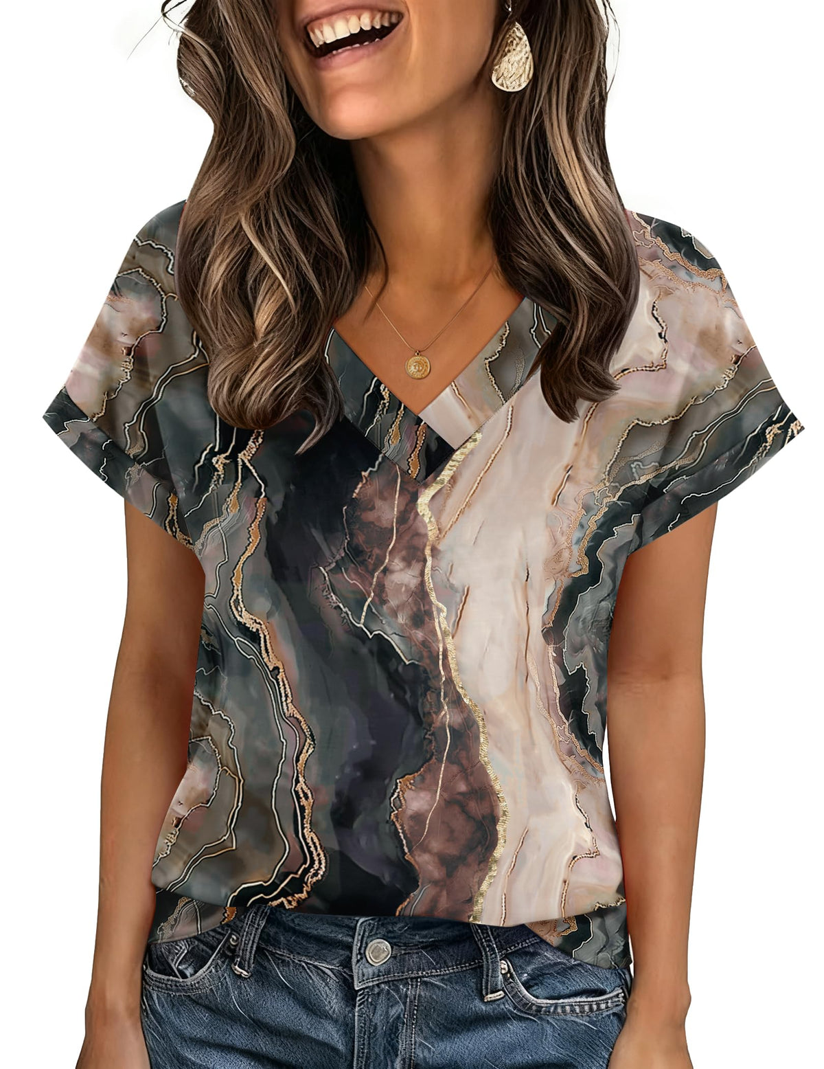 Zeagoo Womens Summer Tops Rolled Short Sleeve Shirts Dressy Casual Blouses