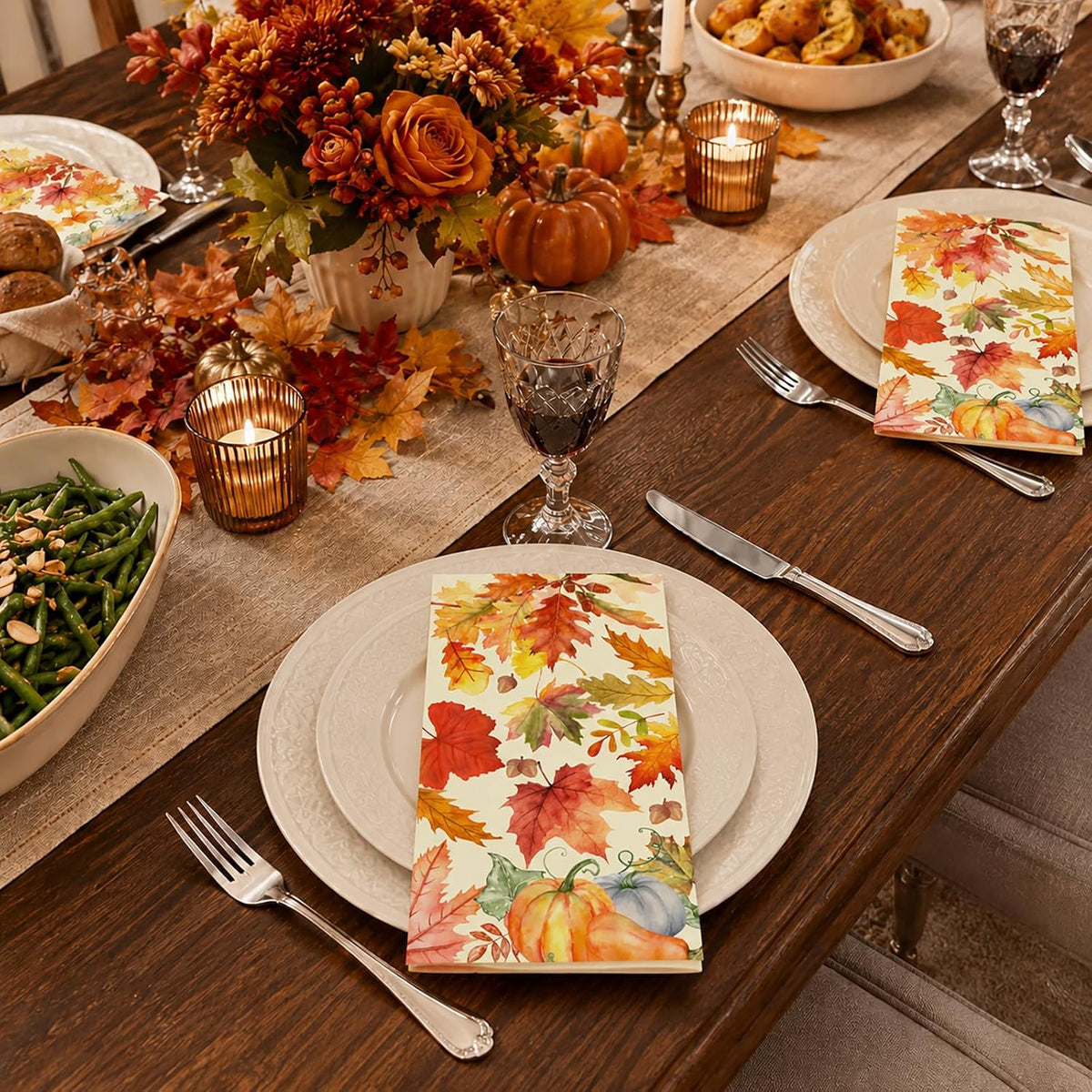 Fall Thanksgiving Paper Napkins, Dinner Napkins, Hand Towels, 100 Pack