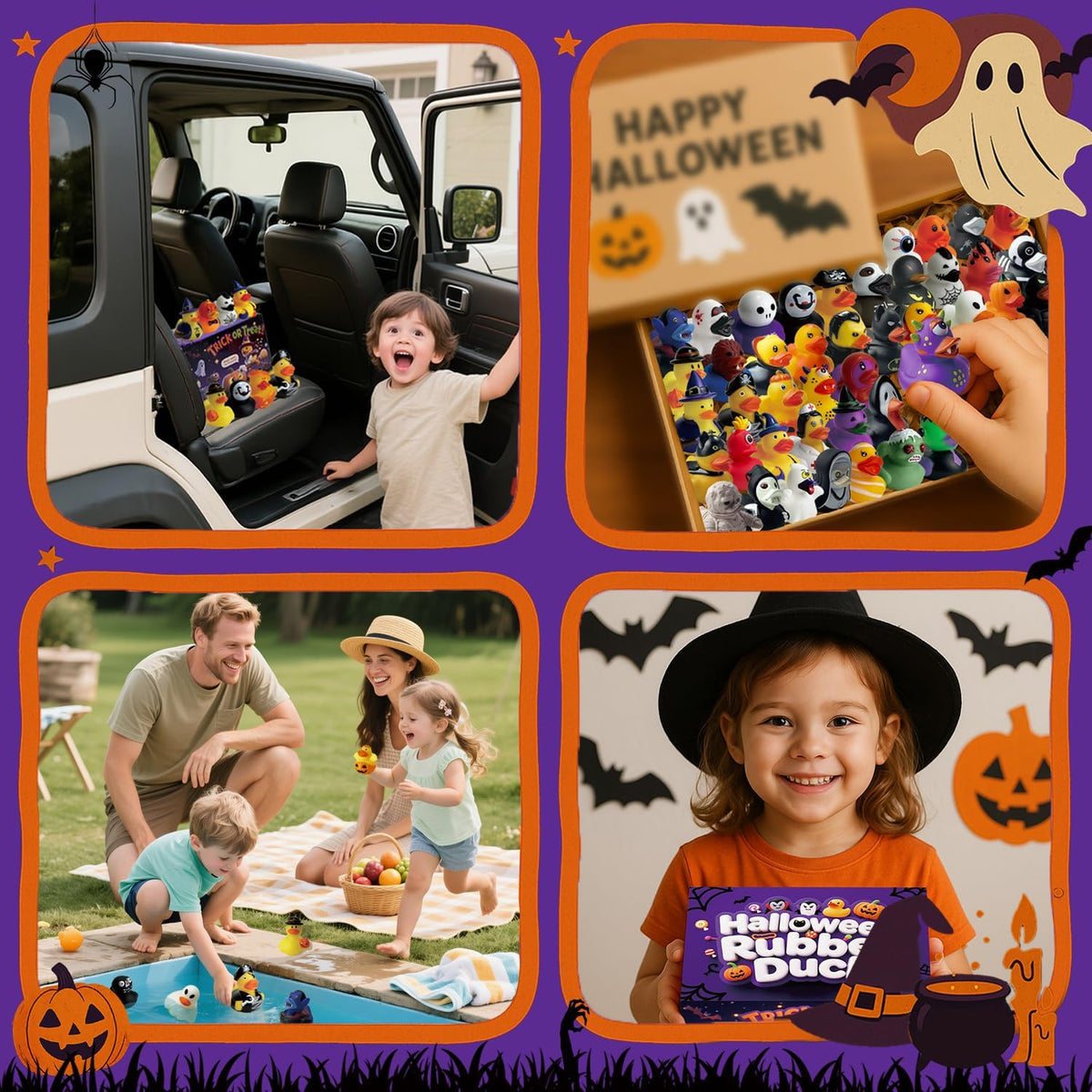 SQZUWIT 48 PCS Bulk Halloween Rubber Ducks Jeep Ducking Party Favors