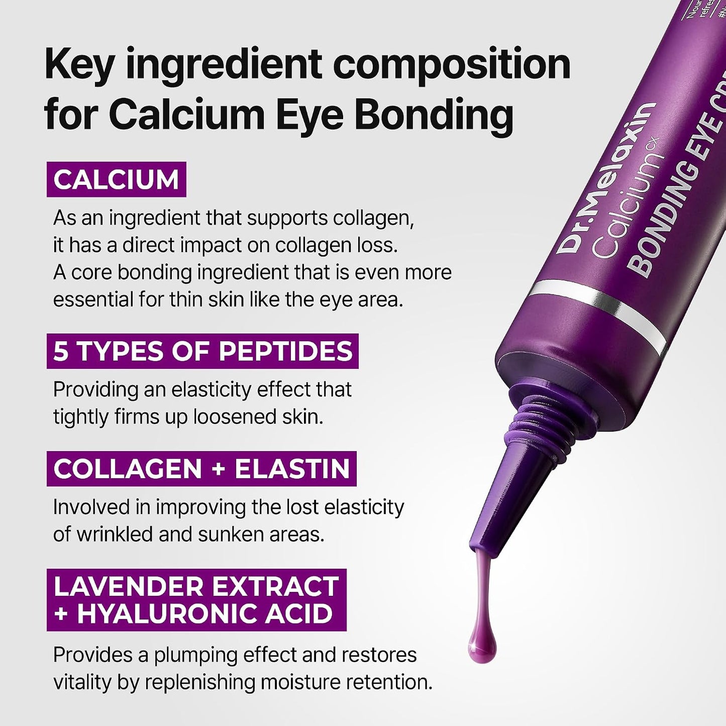 Dr.Melaxin Calcium Bonding Eye Cream with Peptides & Rebornic, Firming Eye Treatment for Wrinkles & Puffy Eyes, Elastin for Dark Circles & Hydrating Care, 0.51 fl.oz