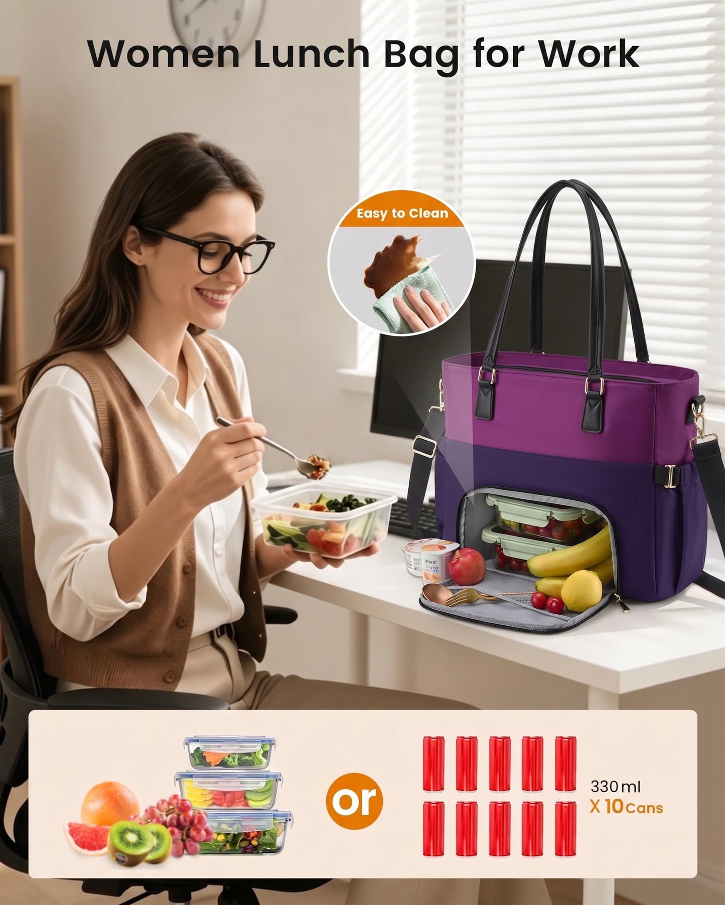LOVEVOOK Lunch Tote Bag for Women, Work Laptop Bag with Lunch Compartment