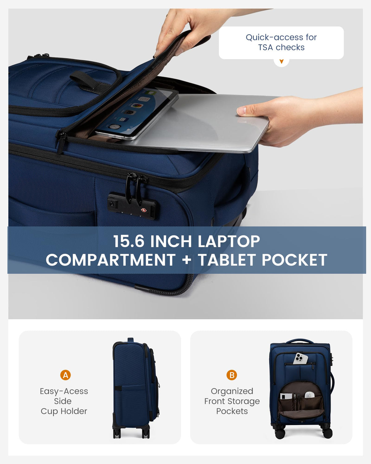 Carry On Luggage 22x14x9 Airline Approved with TSA Lock for Business Trip